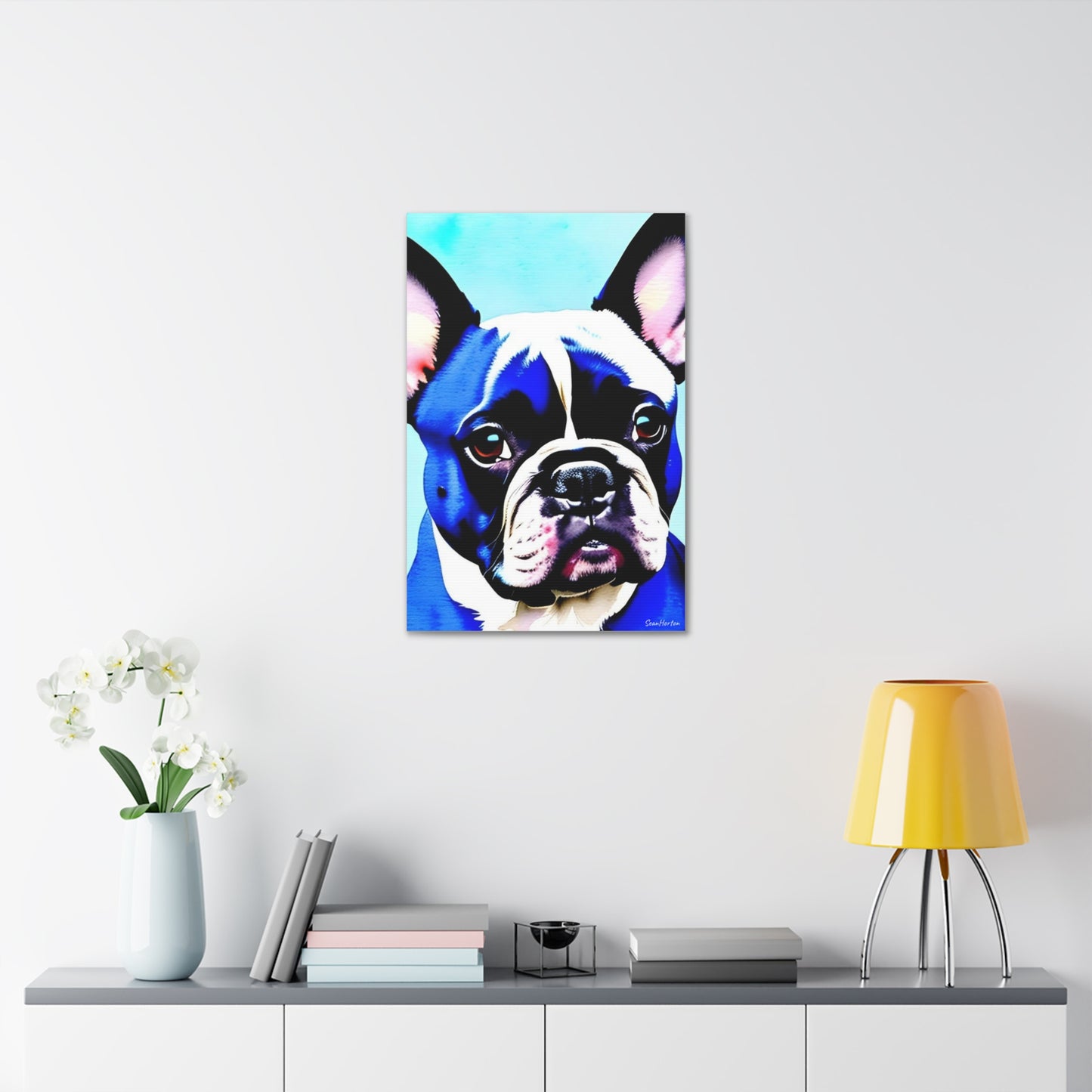 Blue Frenchie (Verticle) Canvas Stretched, 1.5''