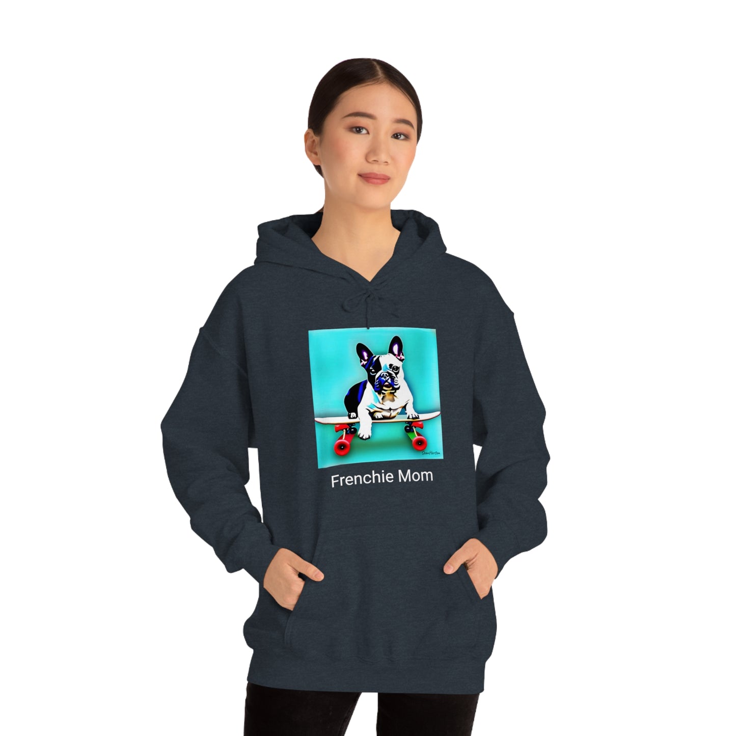 Frenchie on a Skateboard/Frenchie Mom Unisex Heavy Blend™ Hooded Sweatshirt