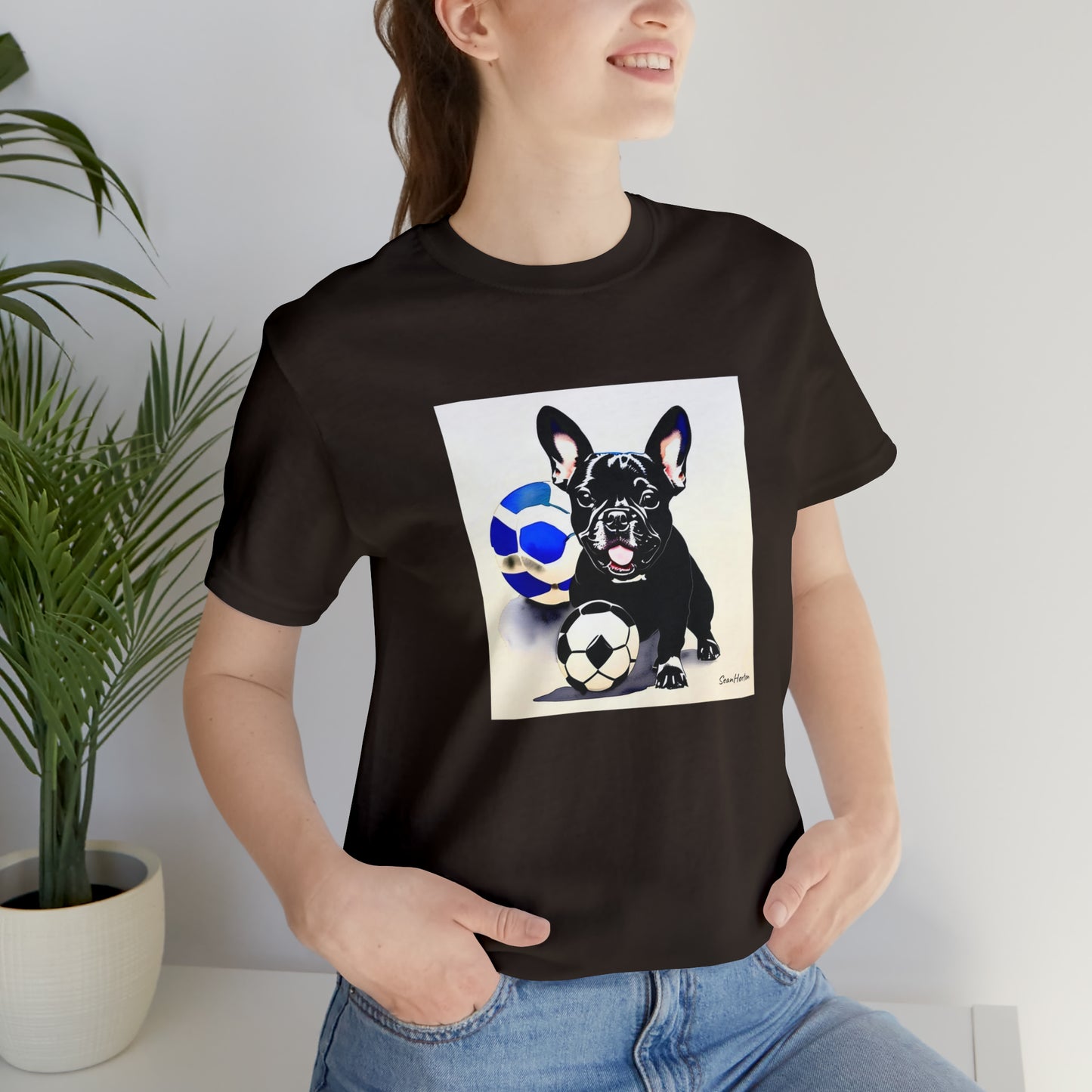 Frenchie with Soccer Ball Unisex Jersey Short Sleeve Tee