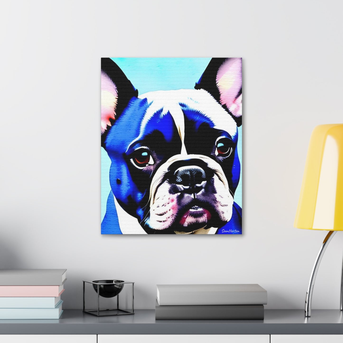 Blue Frenchie (Verticle) Canvas Stretched, 1.5''