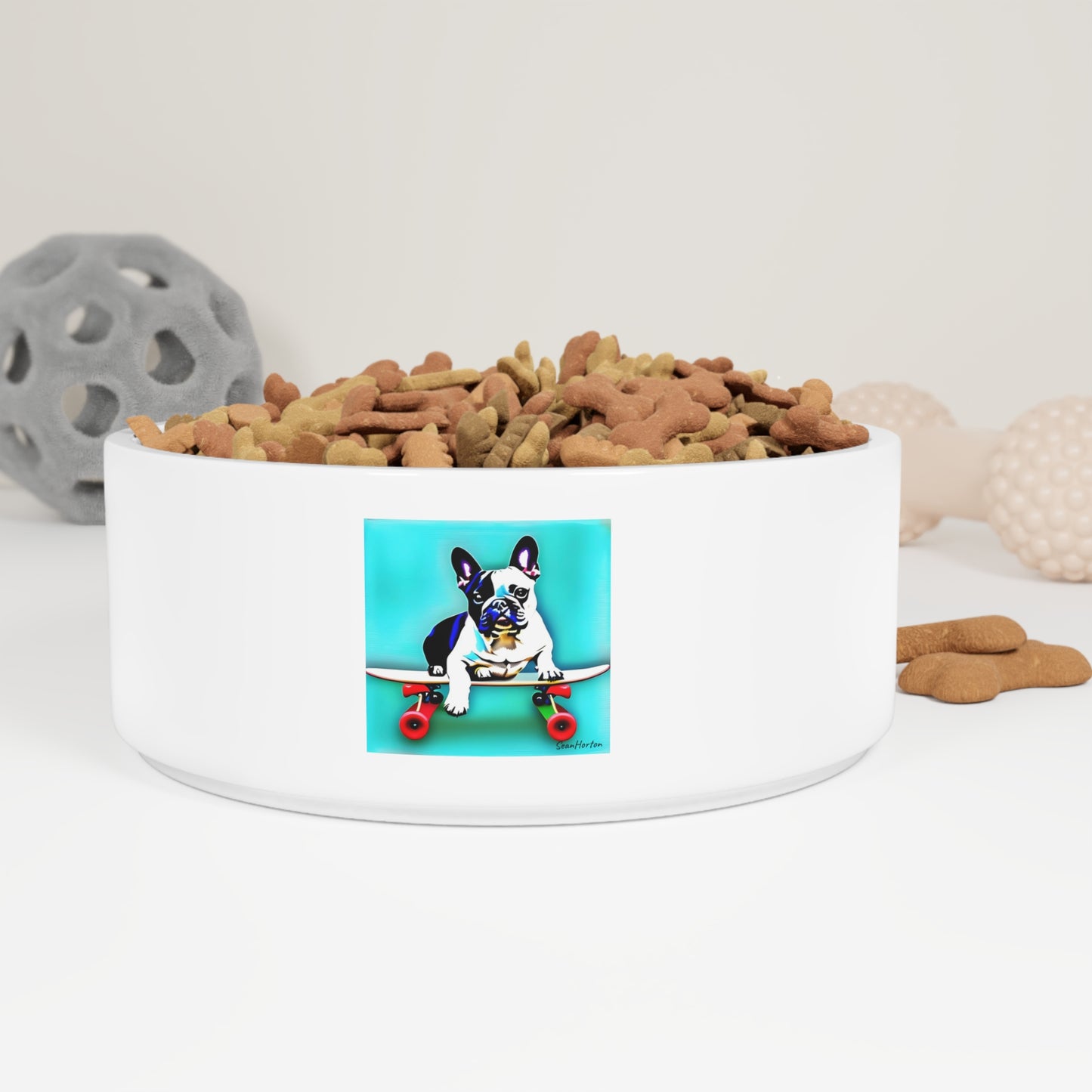 Frenchie on a Skateboard Pet Bowl