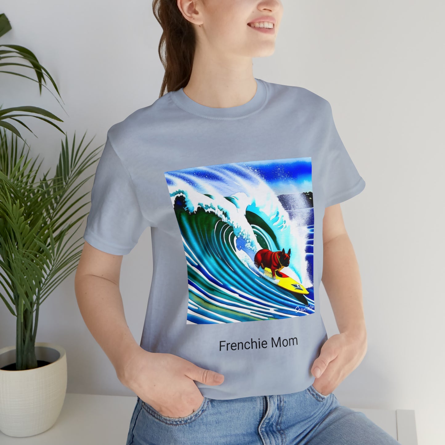 Surfing Frenchie/Frenchie Mom Unisex Jersey Short Sleeve Tee