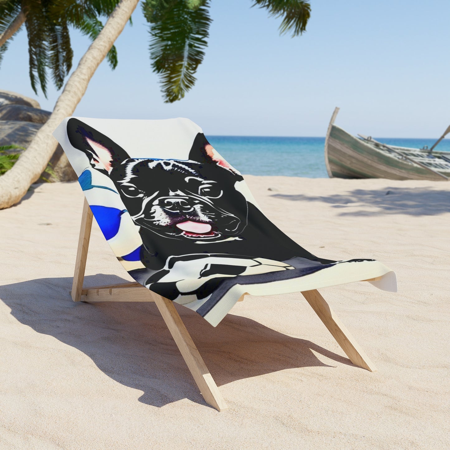 Frenchie with a Soccer Ball Beach Towel