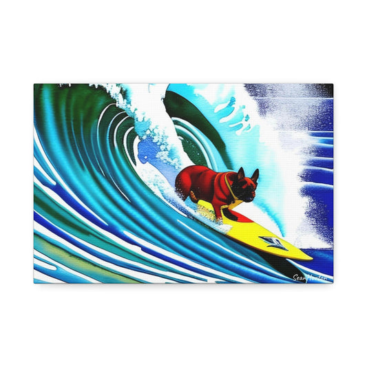 Surfing Frenchie (Horizontal) Canvas Stretched, 1.5''