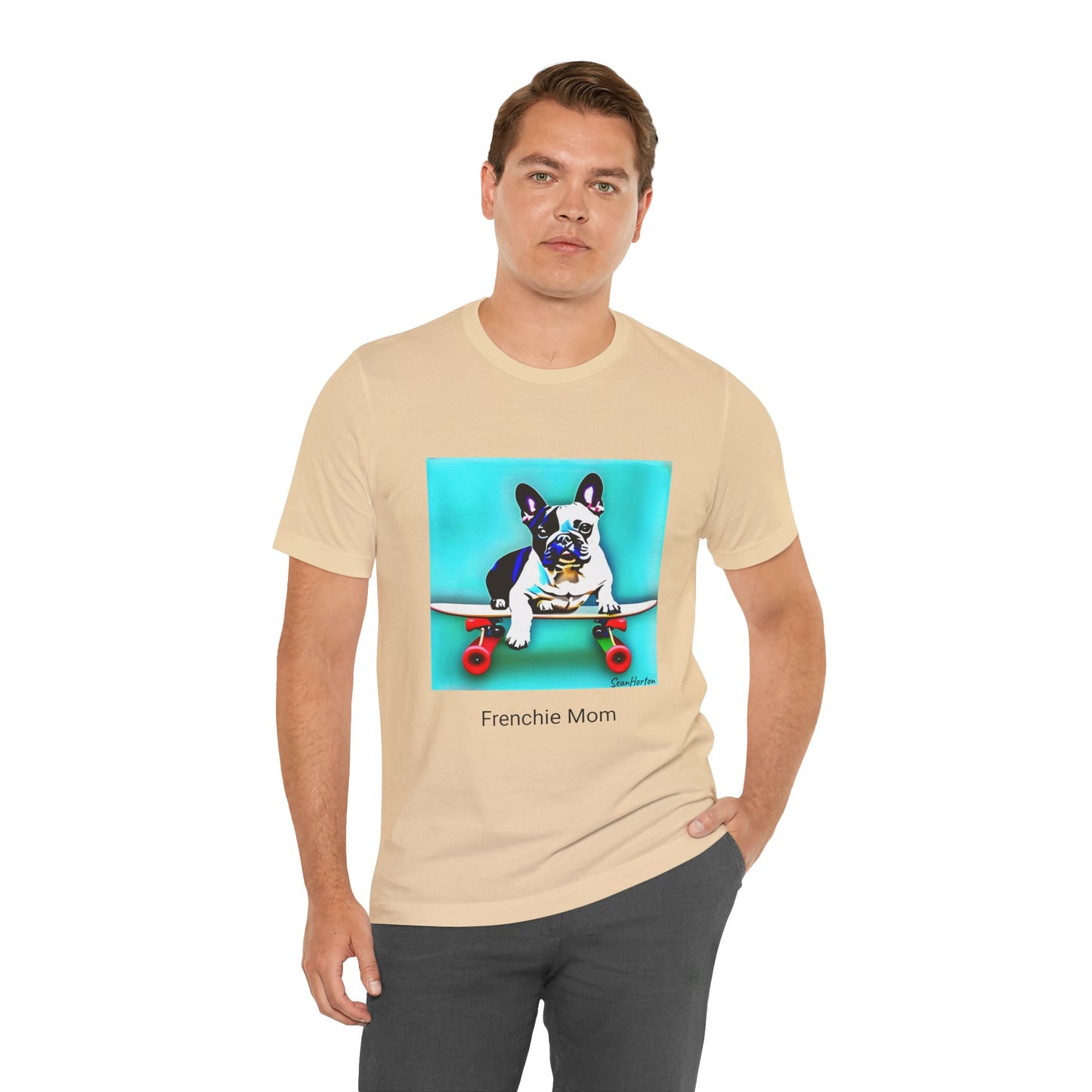 Frenchie on a Skateboard/Frenchie Mom Unisex Jersey Short Sleeve Tee
