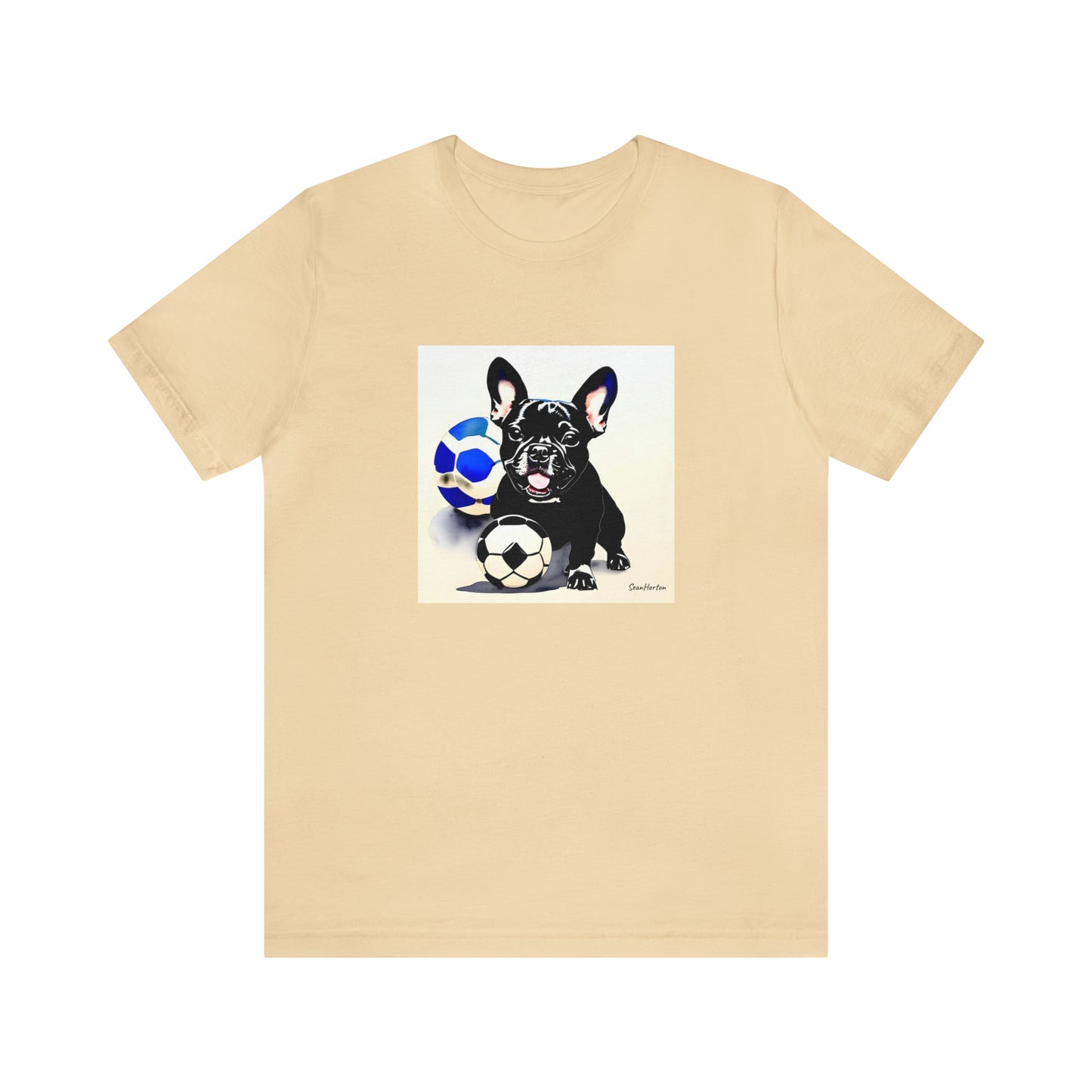 Frenchie with Soccer Ball Unisex Jersey Short Sleeve Tee