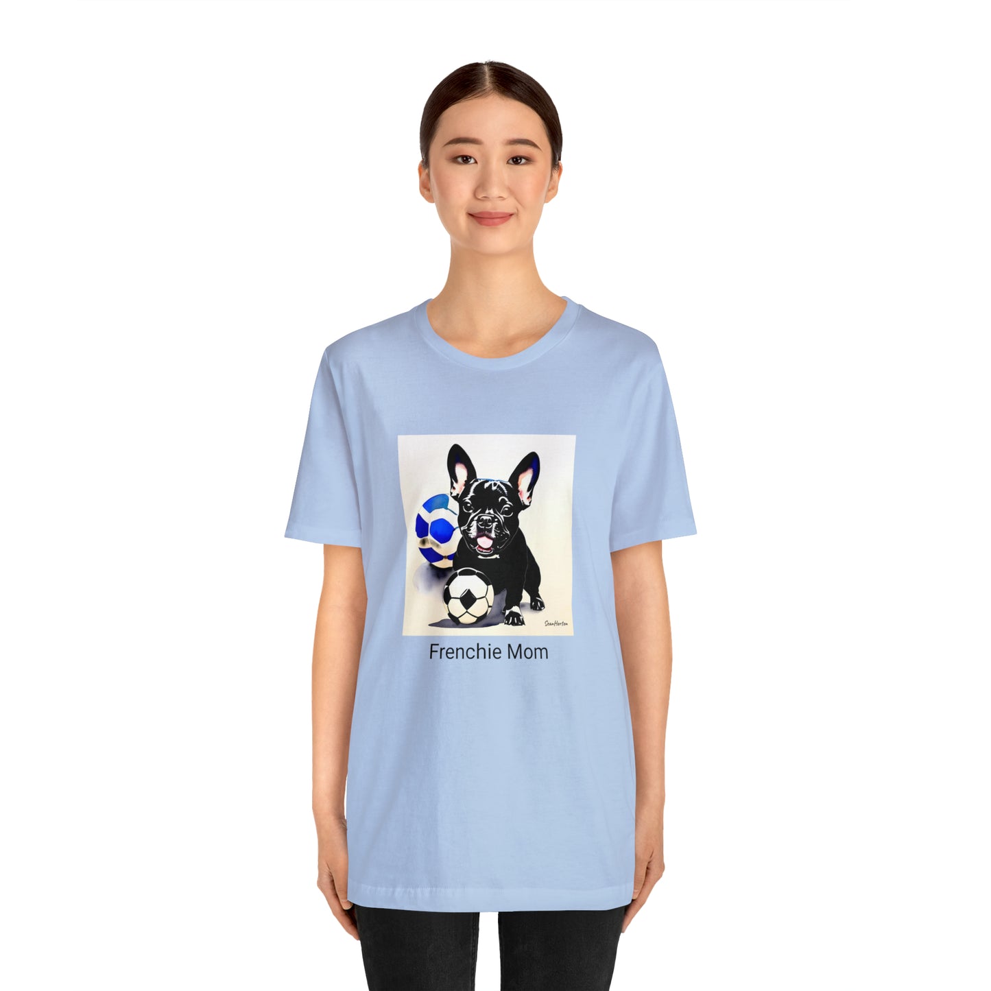 Frenchie with Soccer Ball/Frenchie Mom Unisex Jersey Short Sleeve Tee