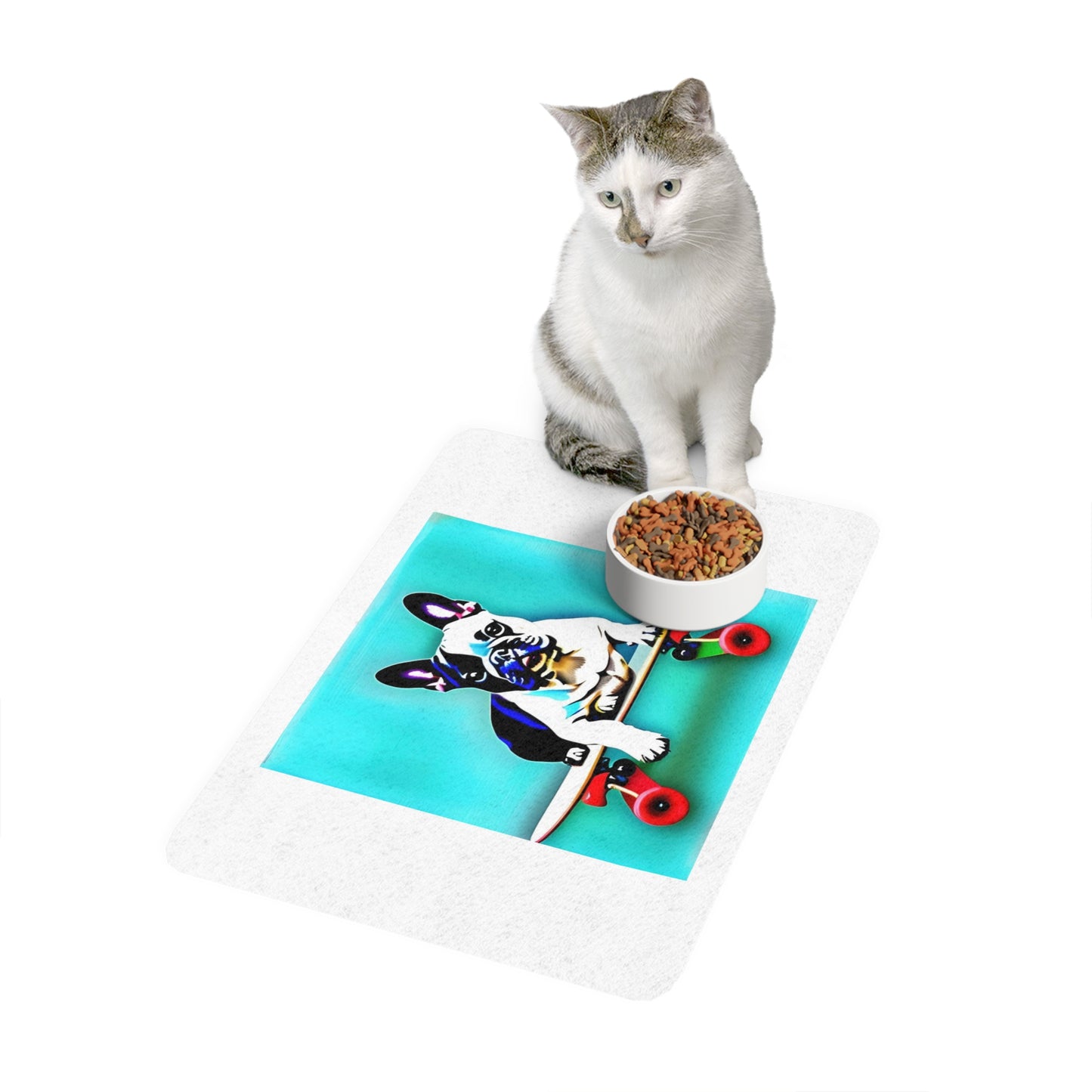 Frenchie on a Skateboard Pet Food Mat (12x18)