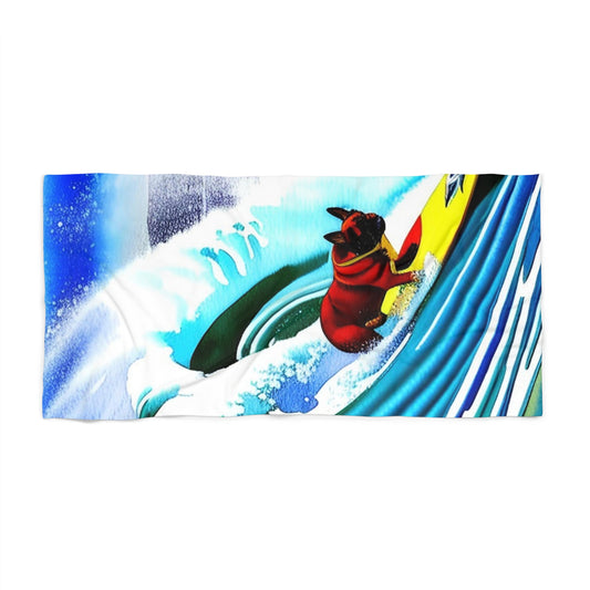 Surfing Frenchie Beach Towel
