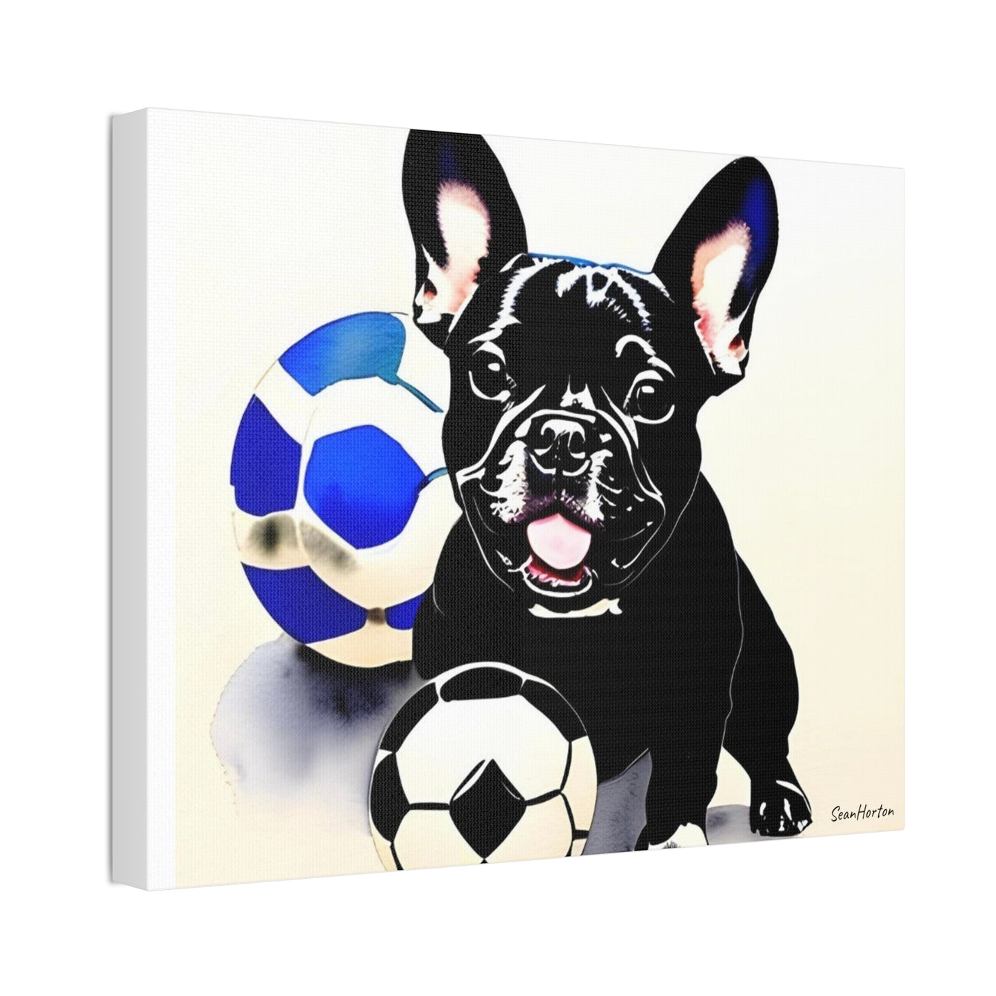 Frenchie with a Soccer Ball(Horizontal) Canvas Stretched, 1.5''