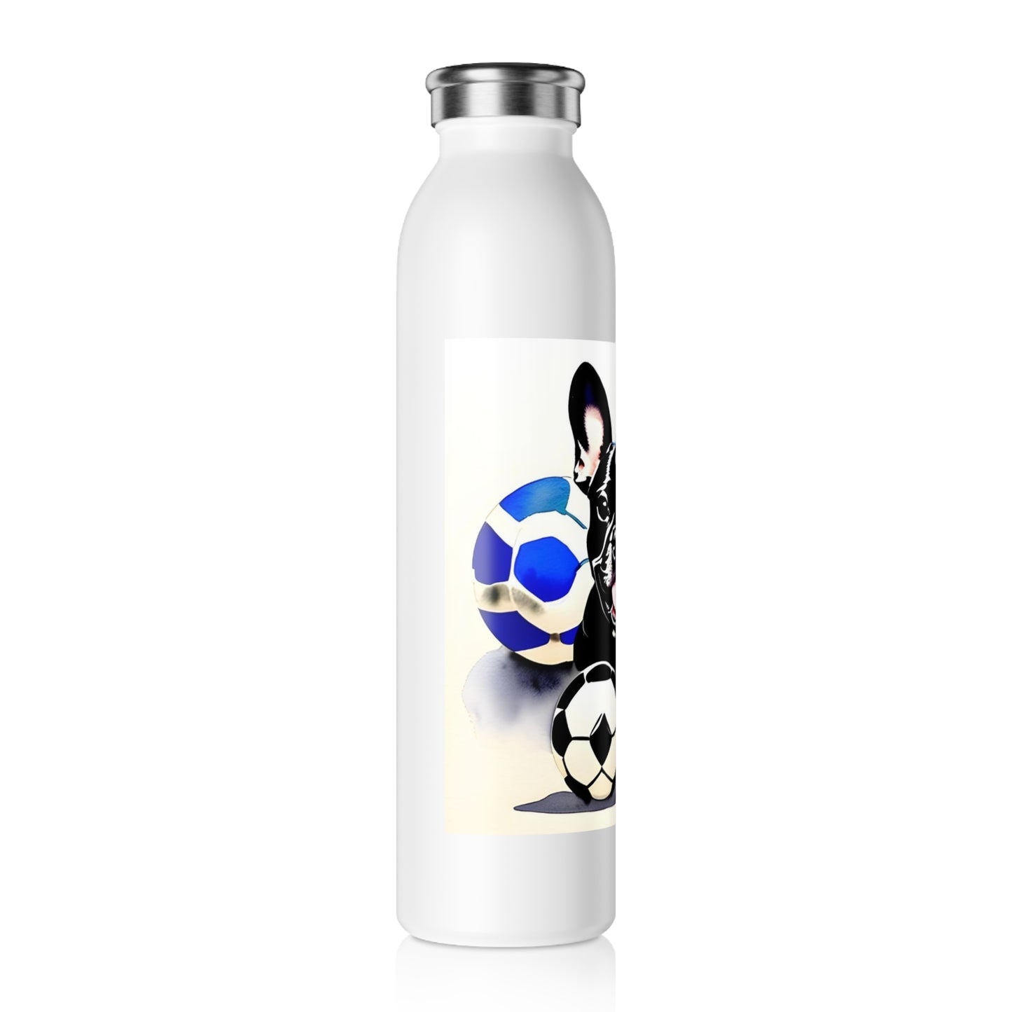 Frenchie with a Soccer Ball Slim Water Bottle