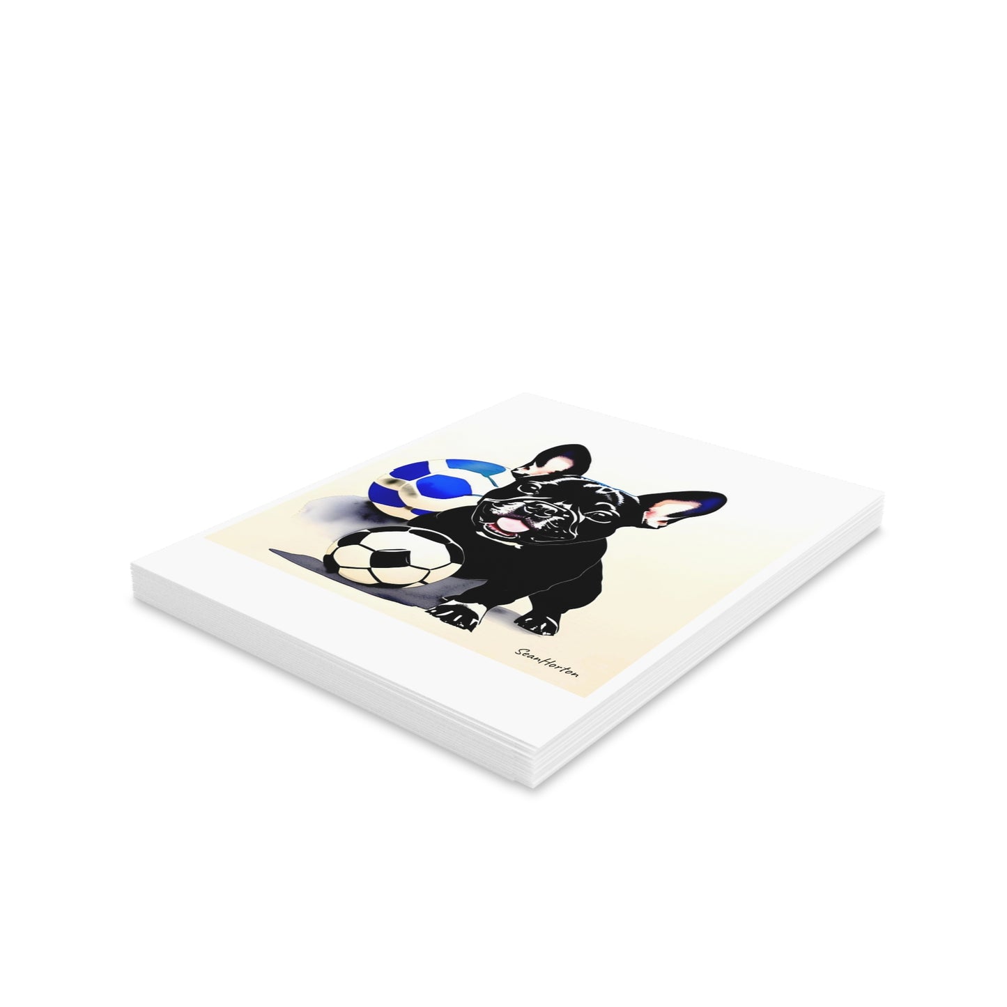 Frenchie with a Soccer Ball Greeting cards (8, 16, and 24 pcs)