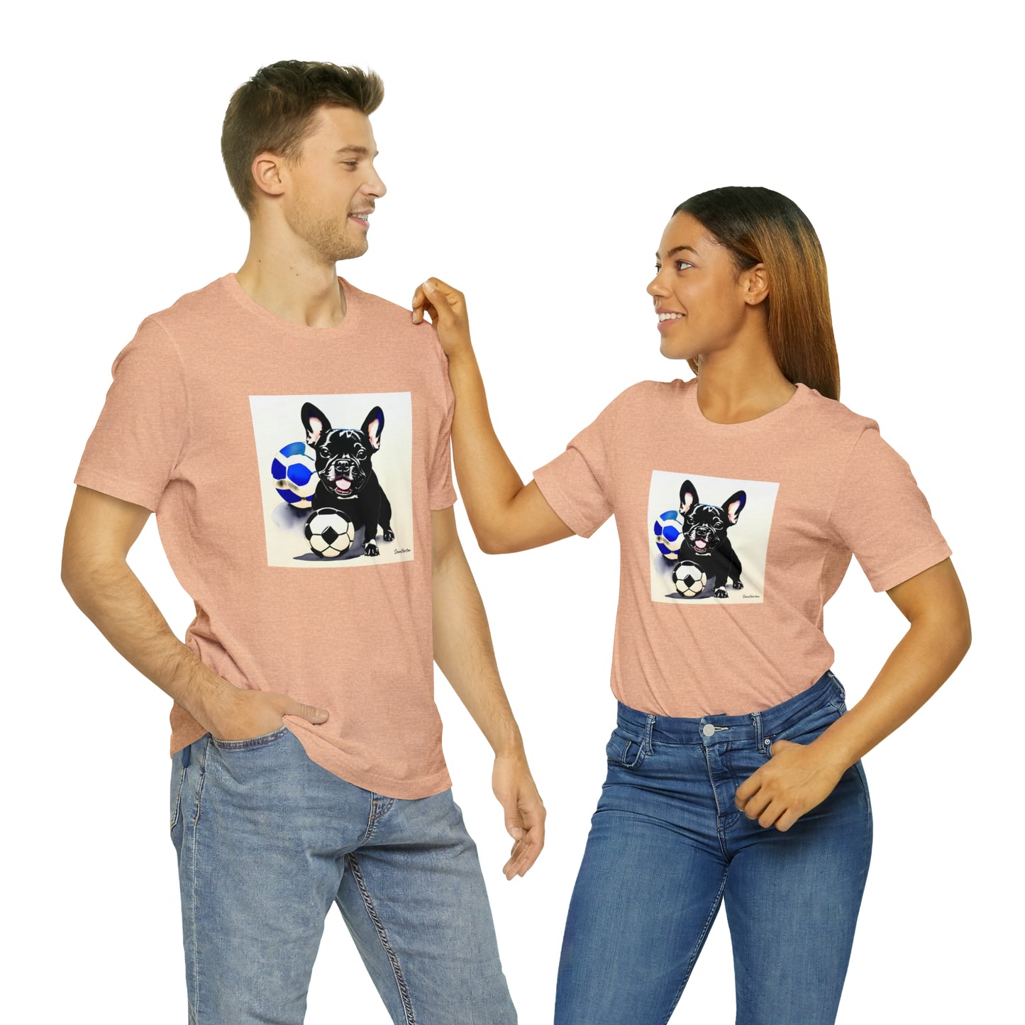Frenchie with Soccer Ball Unisex Jersey Short Sleeve Tee