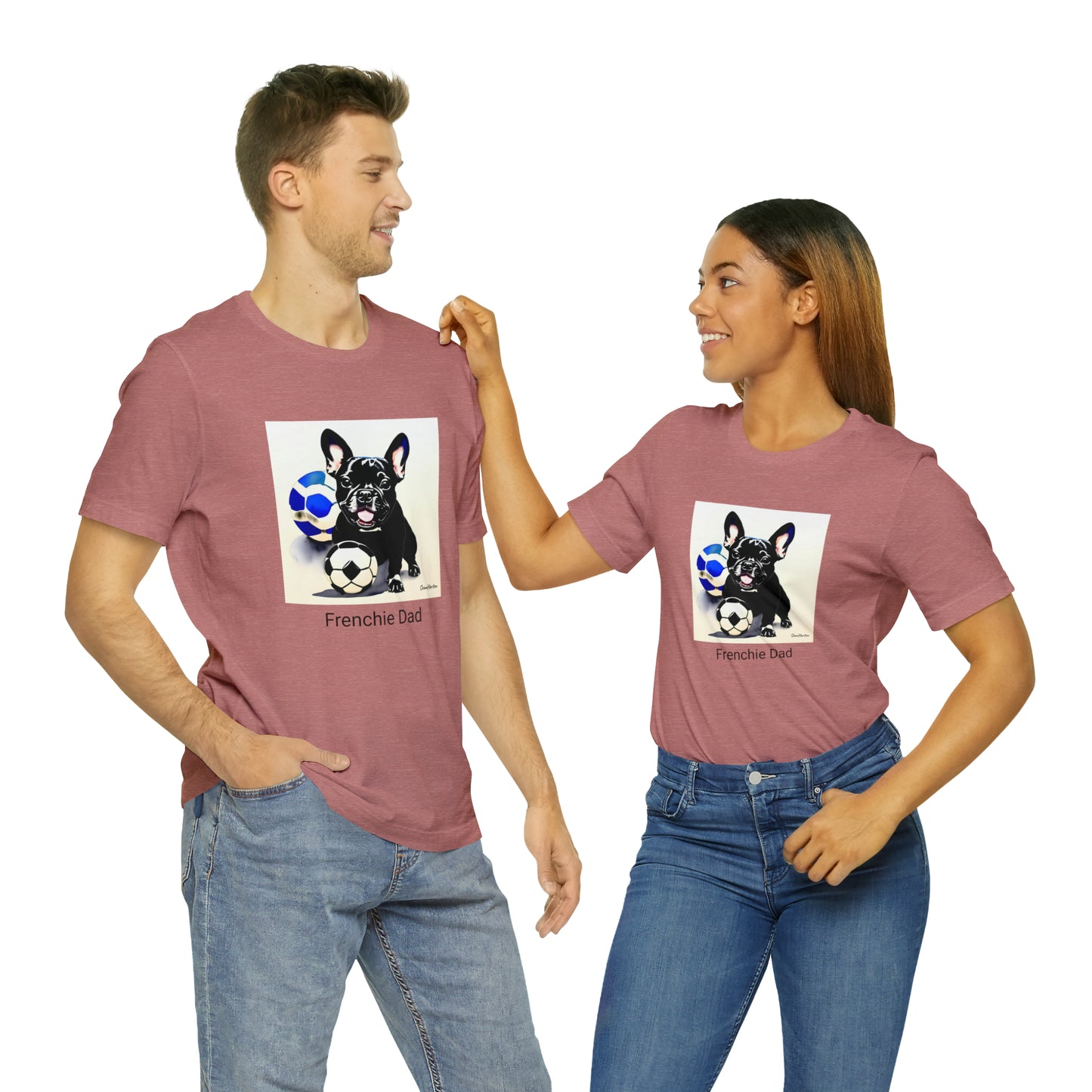 Frenchie with Soccer Ball/Frenchie Dad Unisex Jersey Short Sleeve Tee