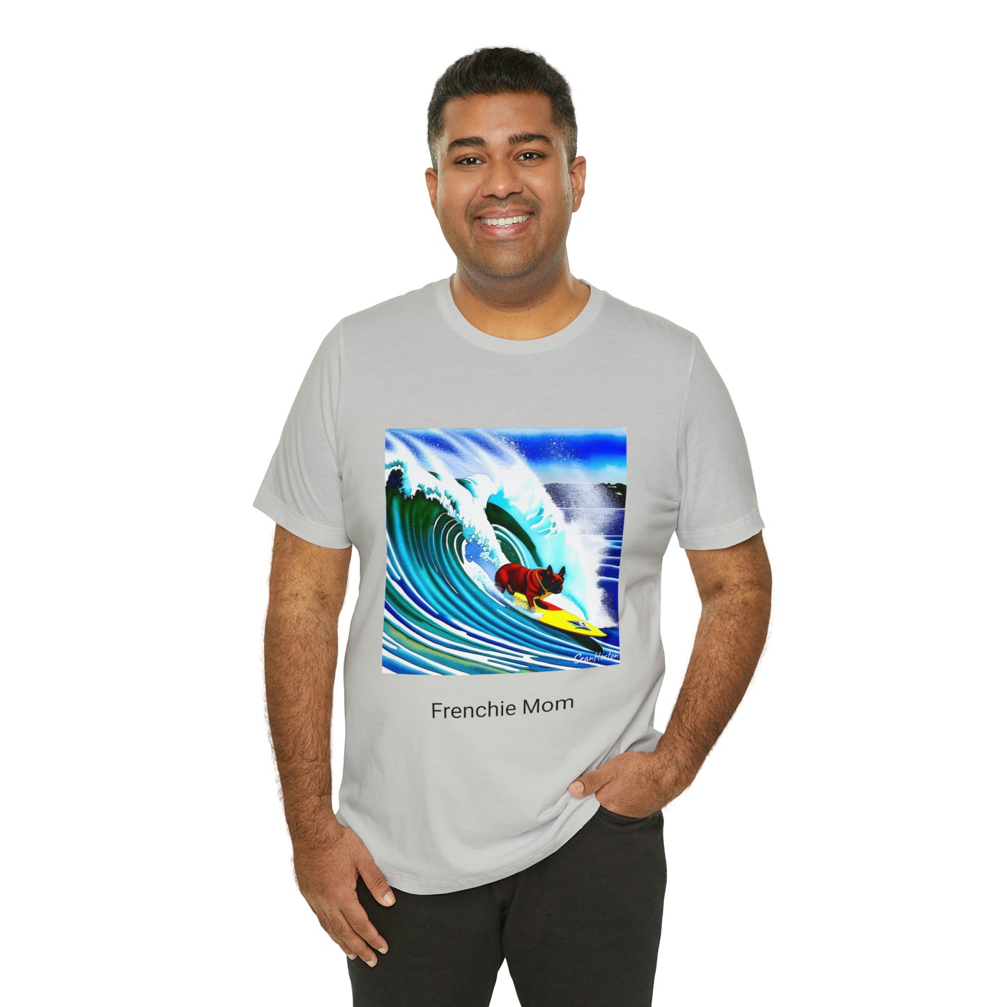 Surfing Frenchie/Frenchie Mom Unisex Jersey Short Sleeve Tee