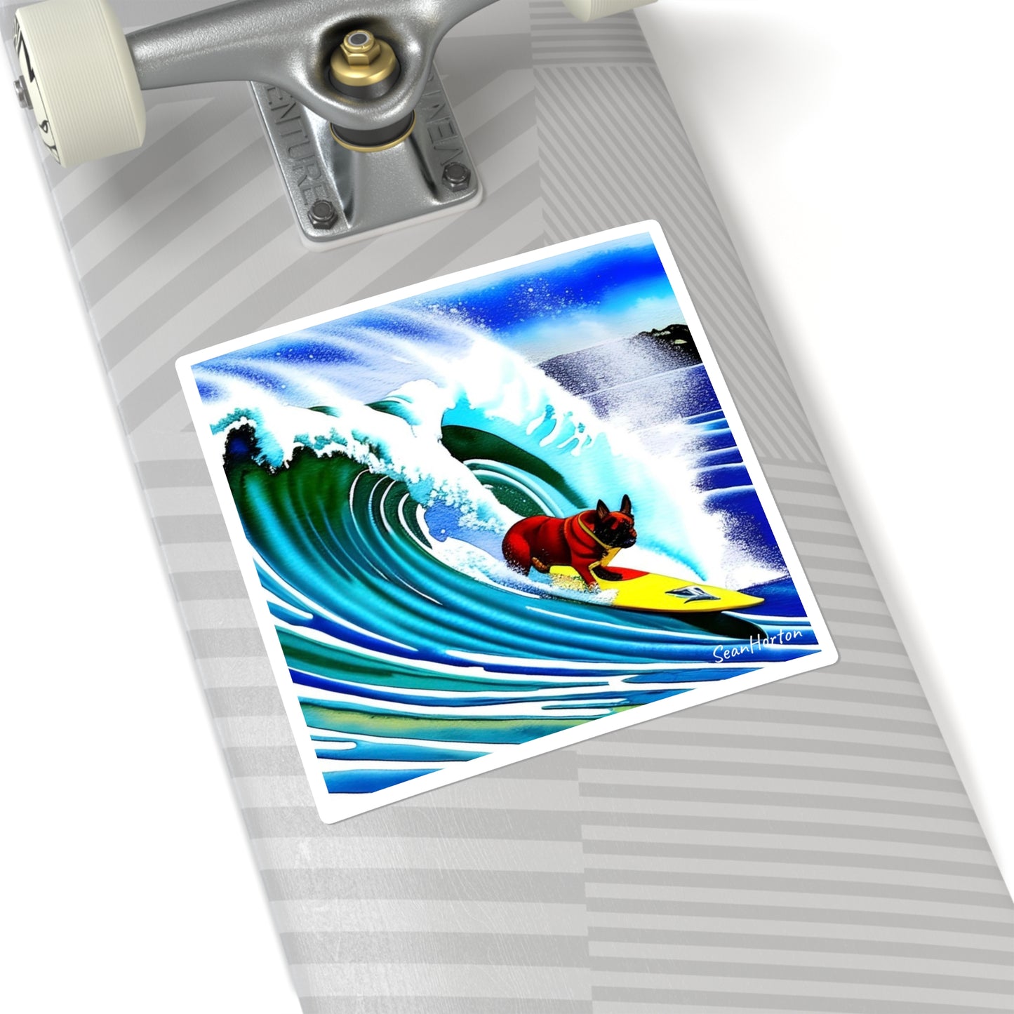 Surfing Frenchie Square Stickers
