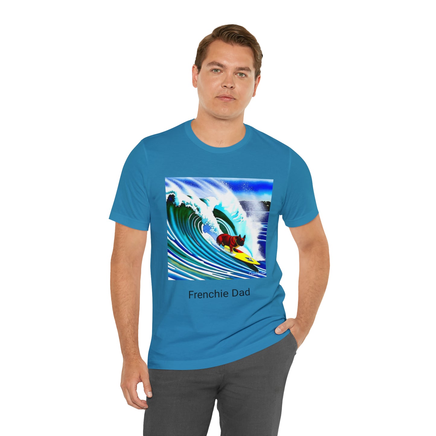 Surfing Frenchie/Frenchie Dad Unisex Jersey Short Sleeve Tee