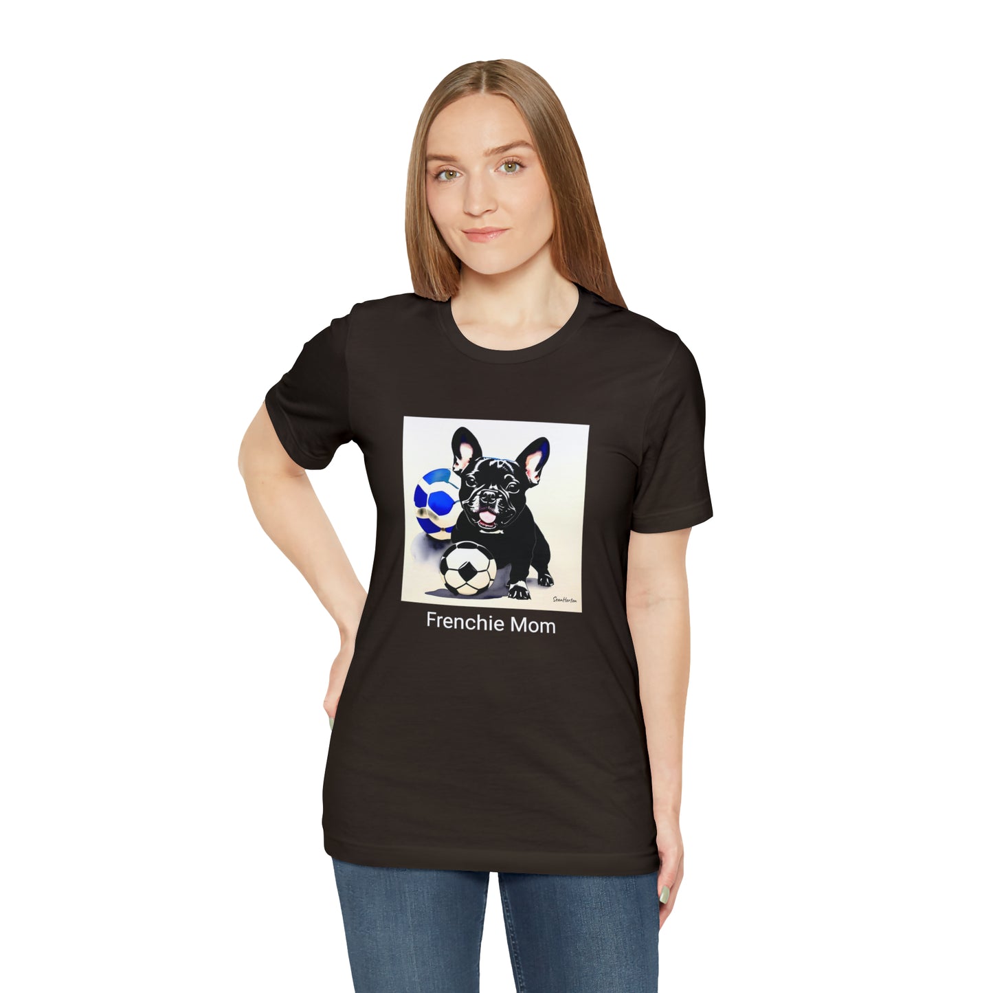 Frenchie with Soccer Ball/Frenchie Mom Unisex Jersey Short Sleeve Tee