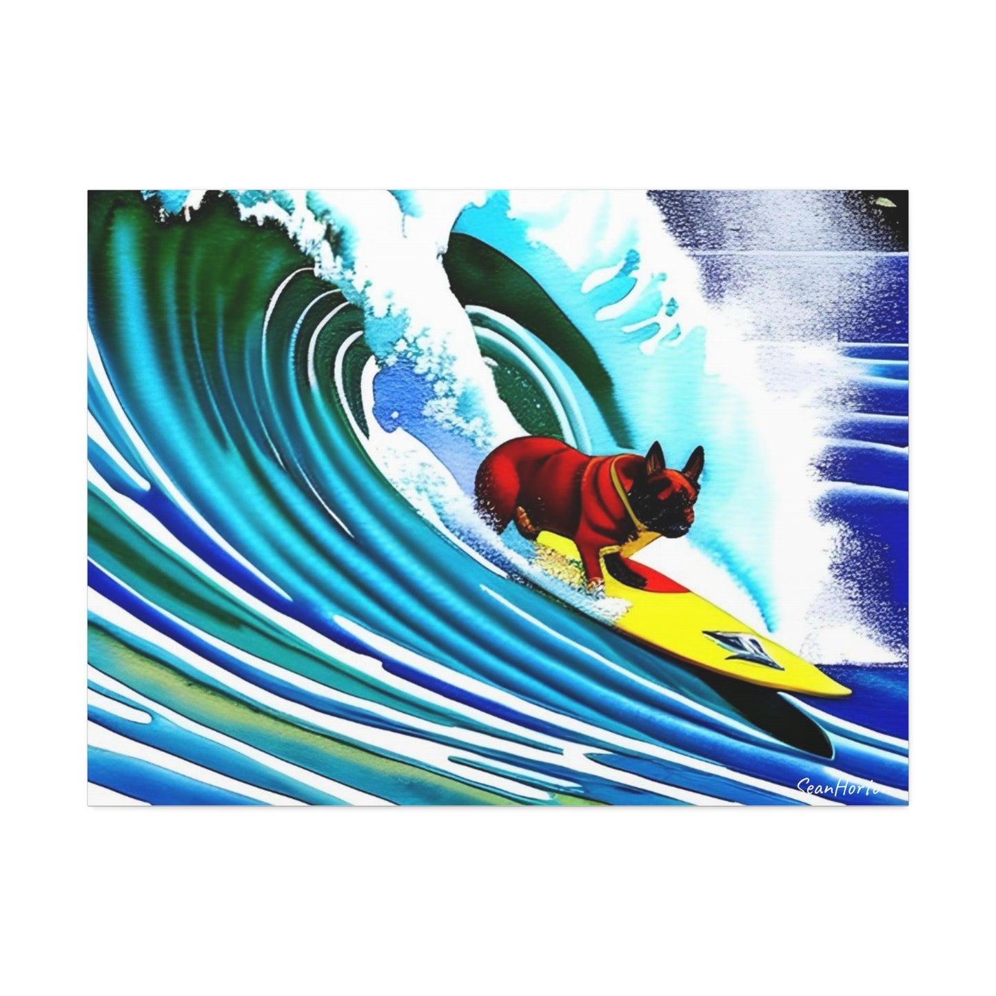 Surfing Frenchie (Horizontal) Canvas Stretched, 1.5''