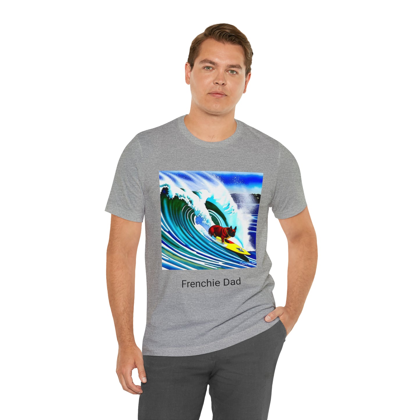 Surfing Frenchie/Frenchie Dad Unisex Jersey Short Sleeve Tee