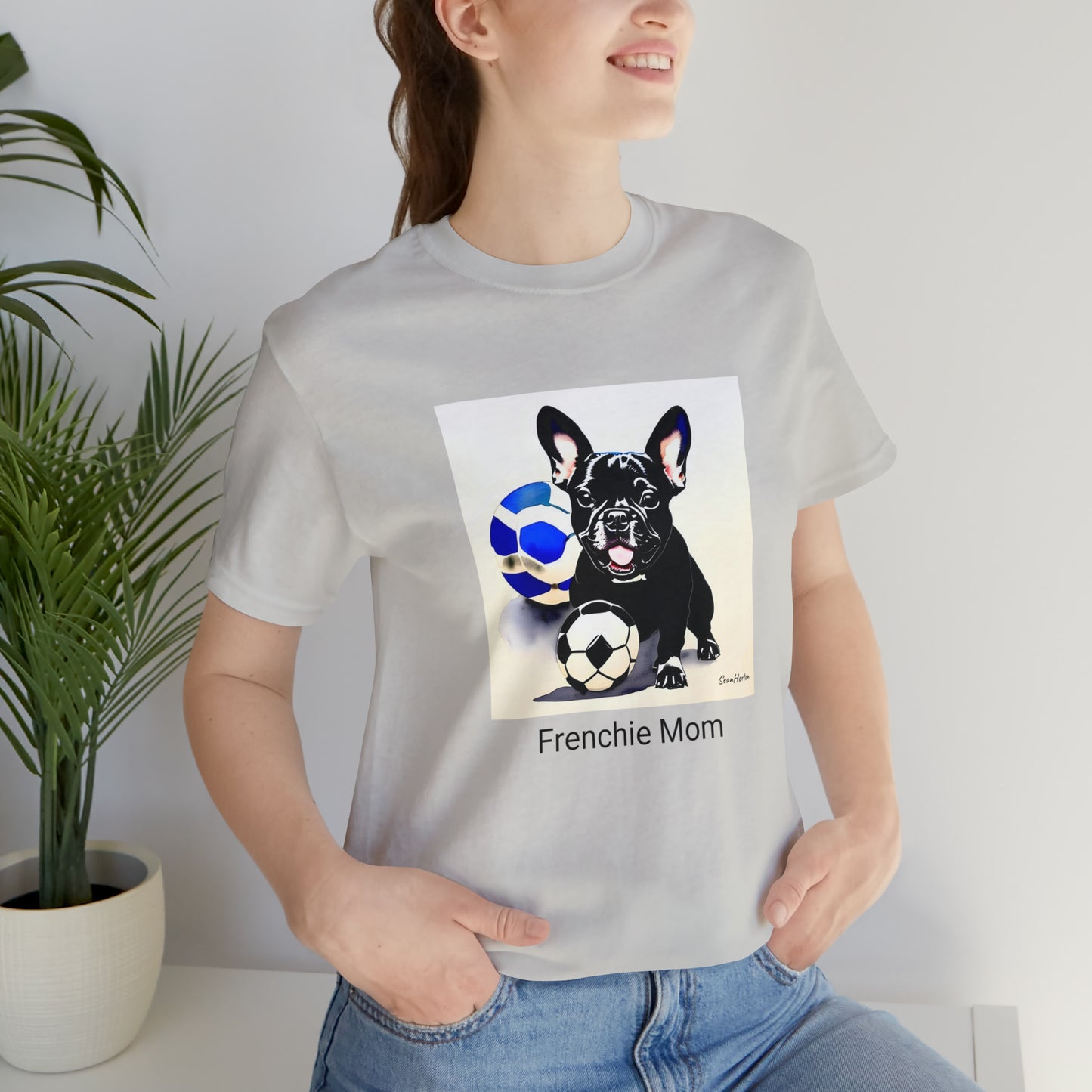 Frenchie with Soccer Ball/Frenchie Mom Unisex Jersey Short Sleeve Tee