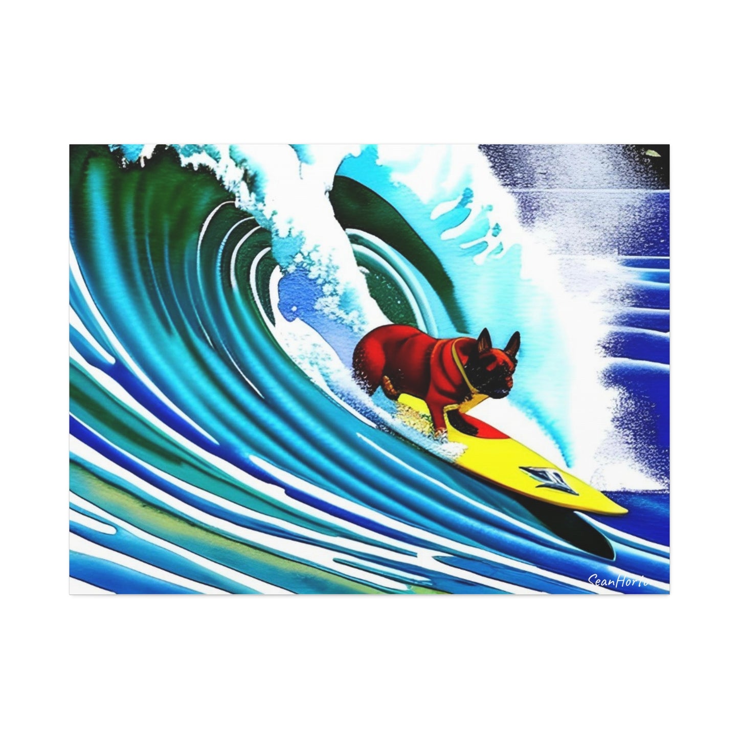 Surfing Frenchie (Horizontal) Canvas Stretched, 1.5''