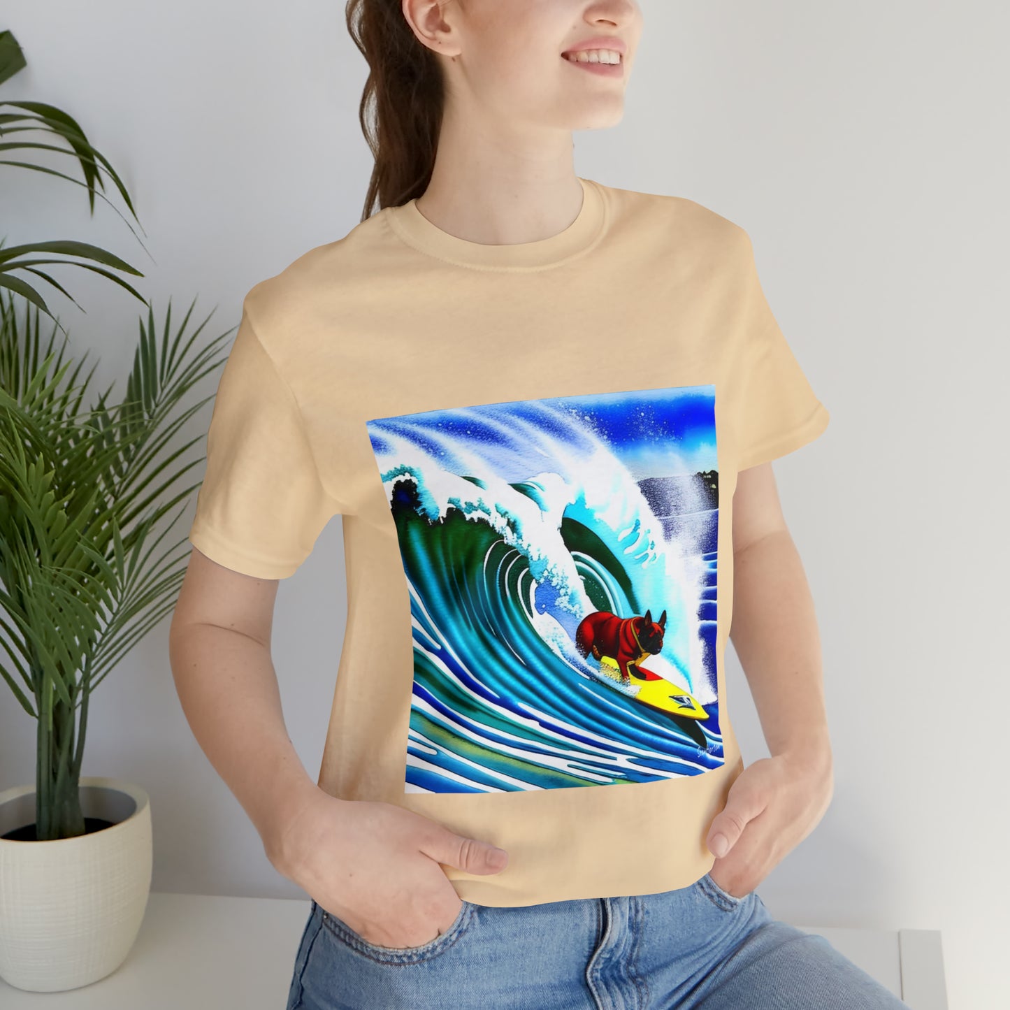 Surfing Frenchie Unisex Jersey Short Sleeve Tee