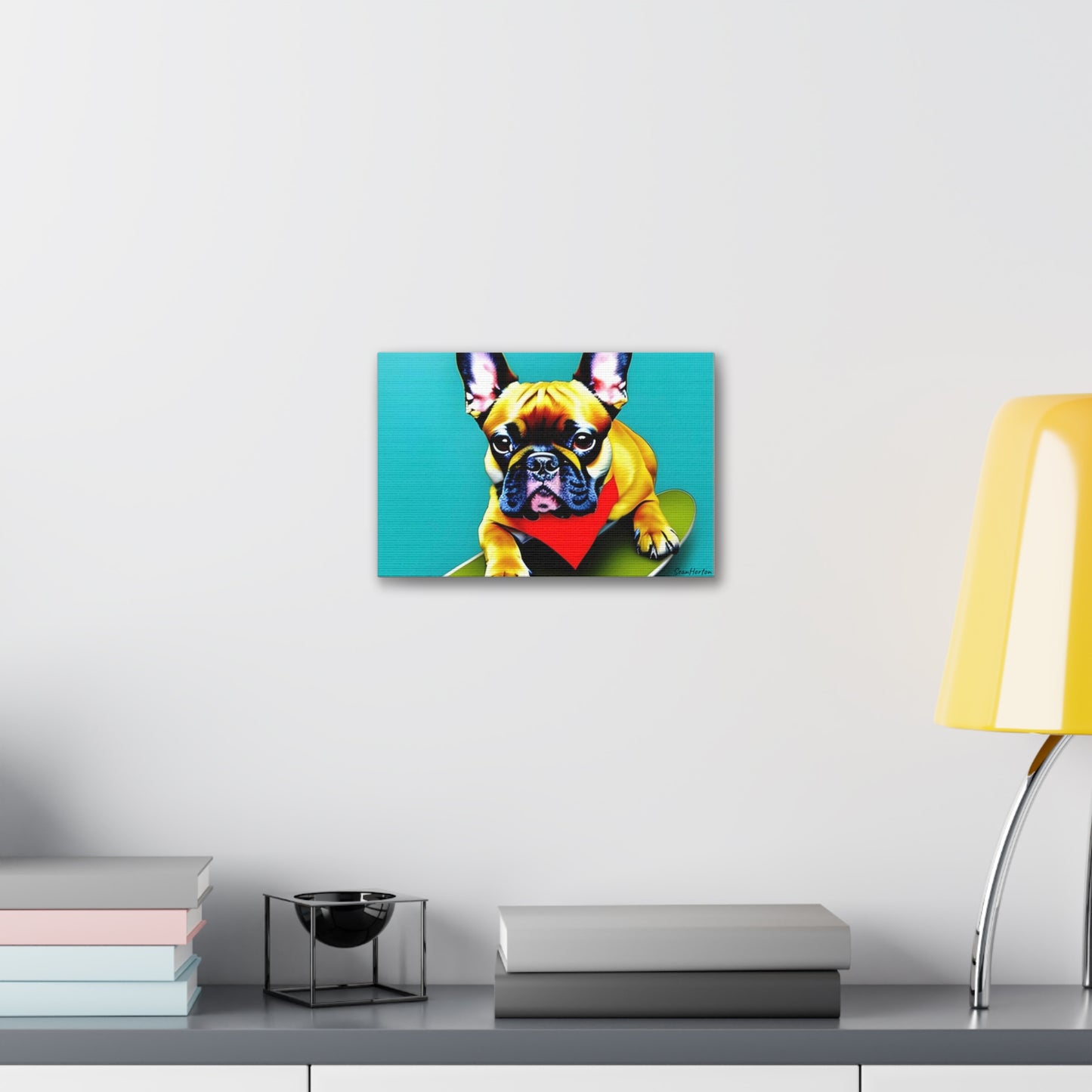 Frenchie on a Skateboard #2 (Horizontal) Canvas Stretched, 1.5''