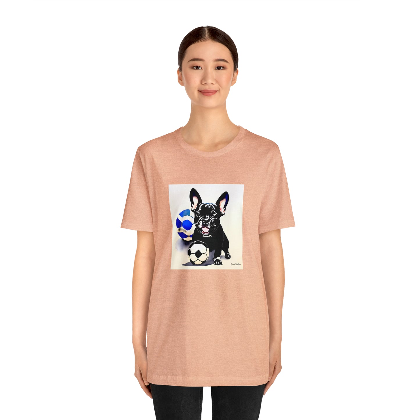 Frenchie with Soccer Ball Unisex Jersey Short Sleeve Tee