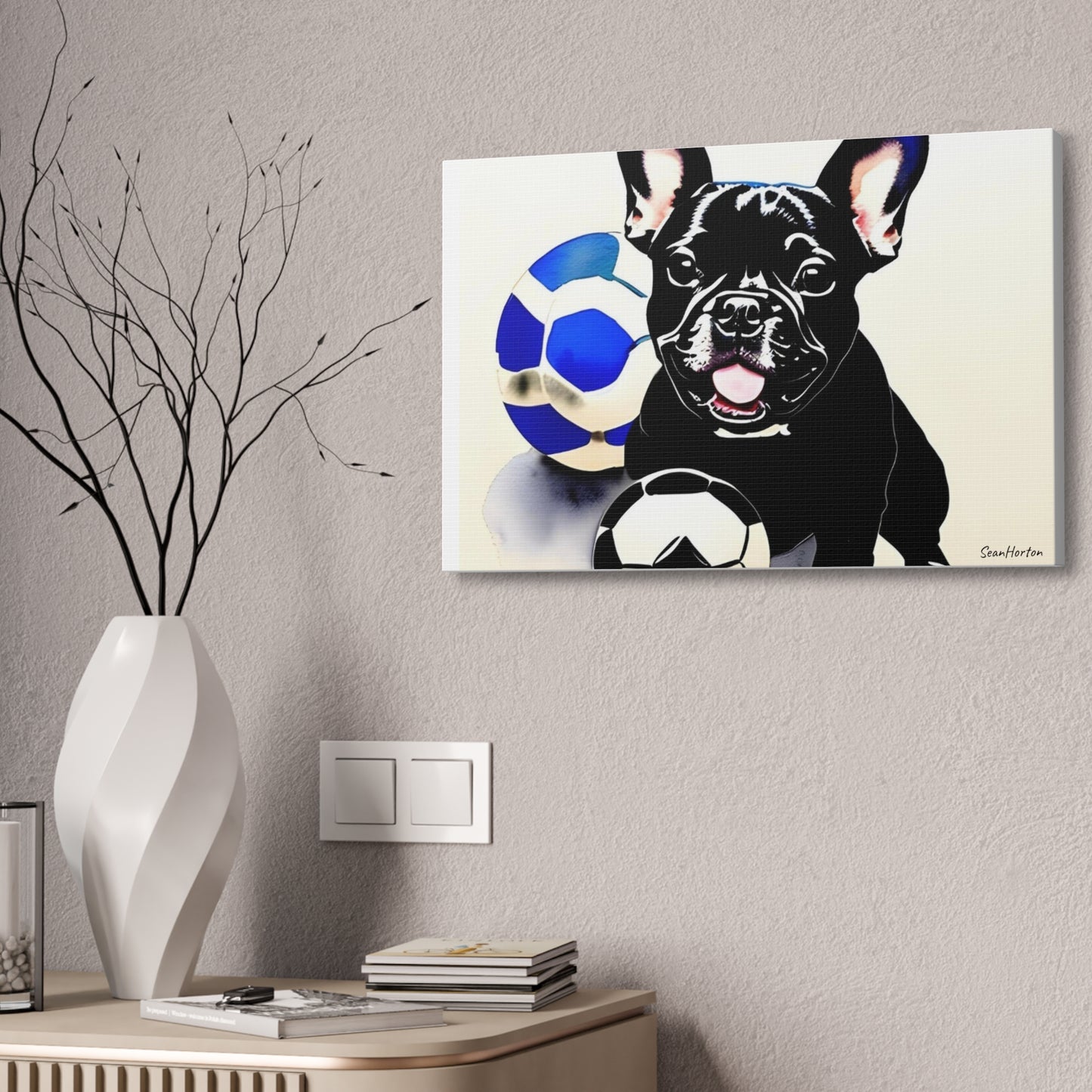 Frenchie with a Soccer Ball(Horizontal) Canvas Stretched, 1.5''