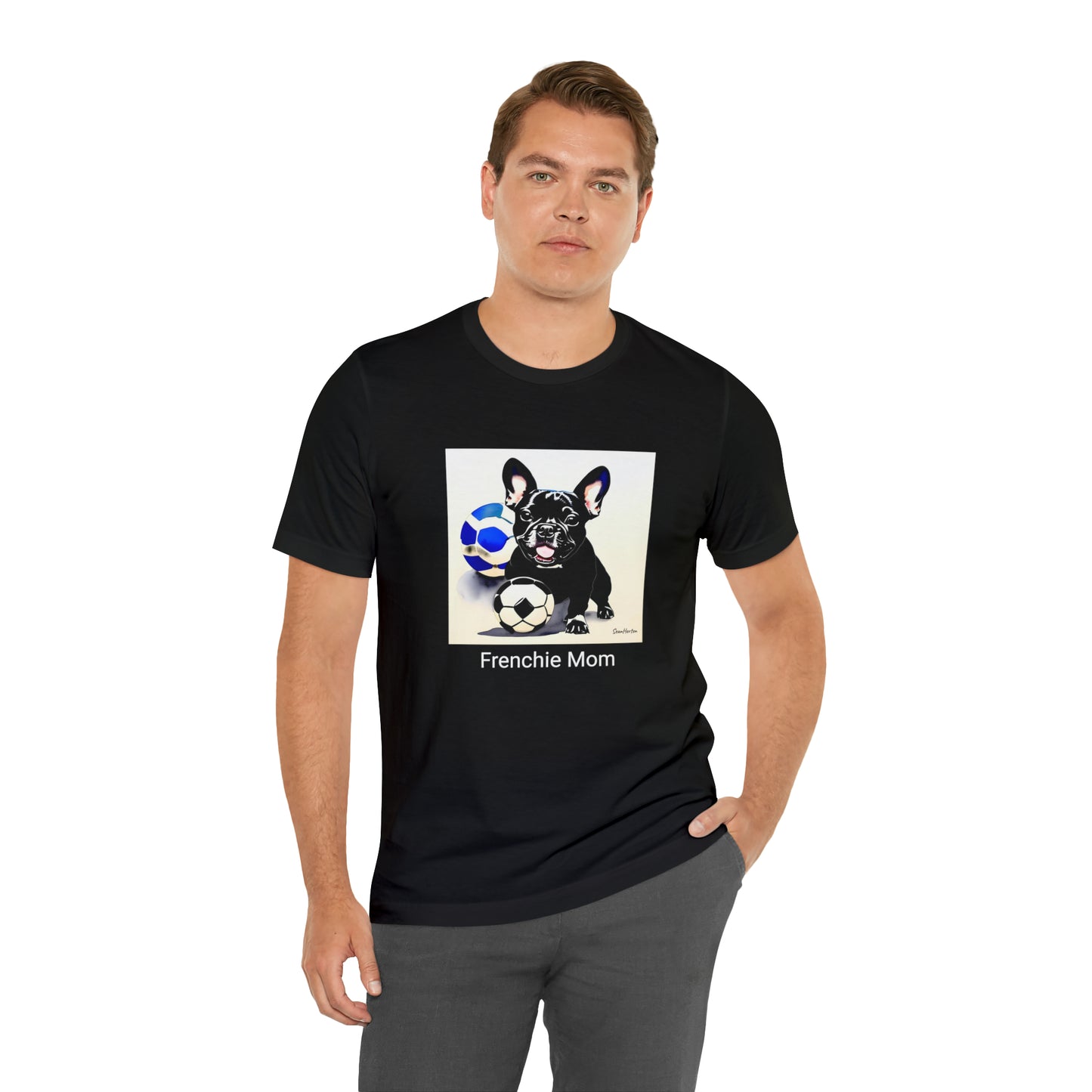 Frenchie with Soccer Ball/Frenchie Mom Unisex Jersey Short Sleeve Tee