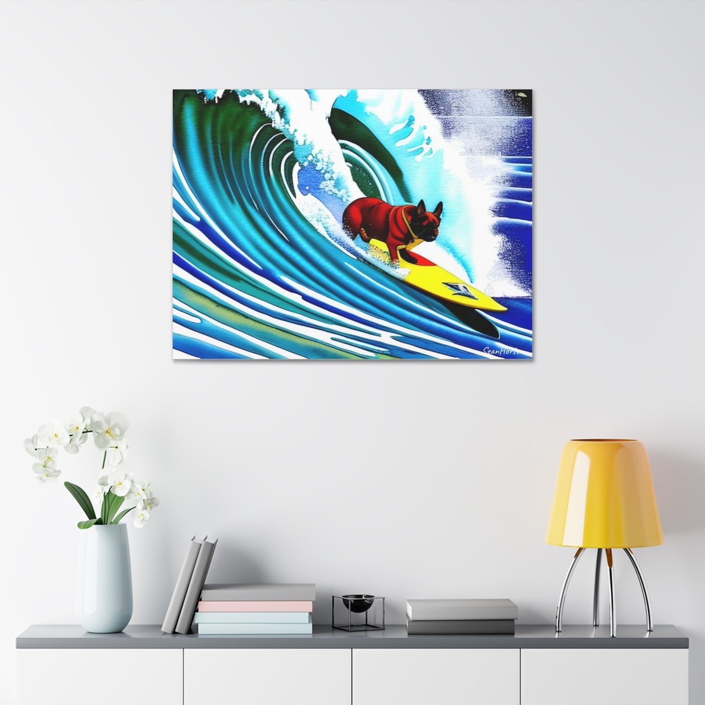 Surfing Frenchie (Horizontal) Canvas Stretched, 1.5''