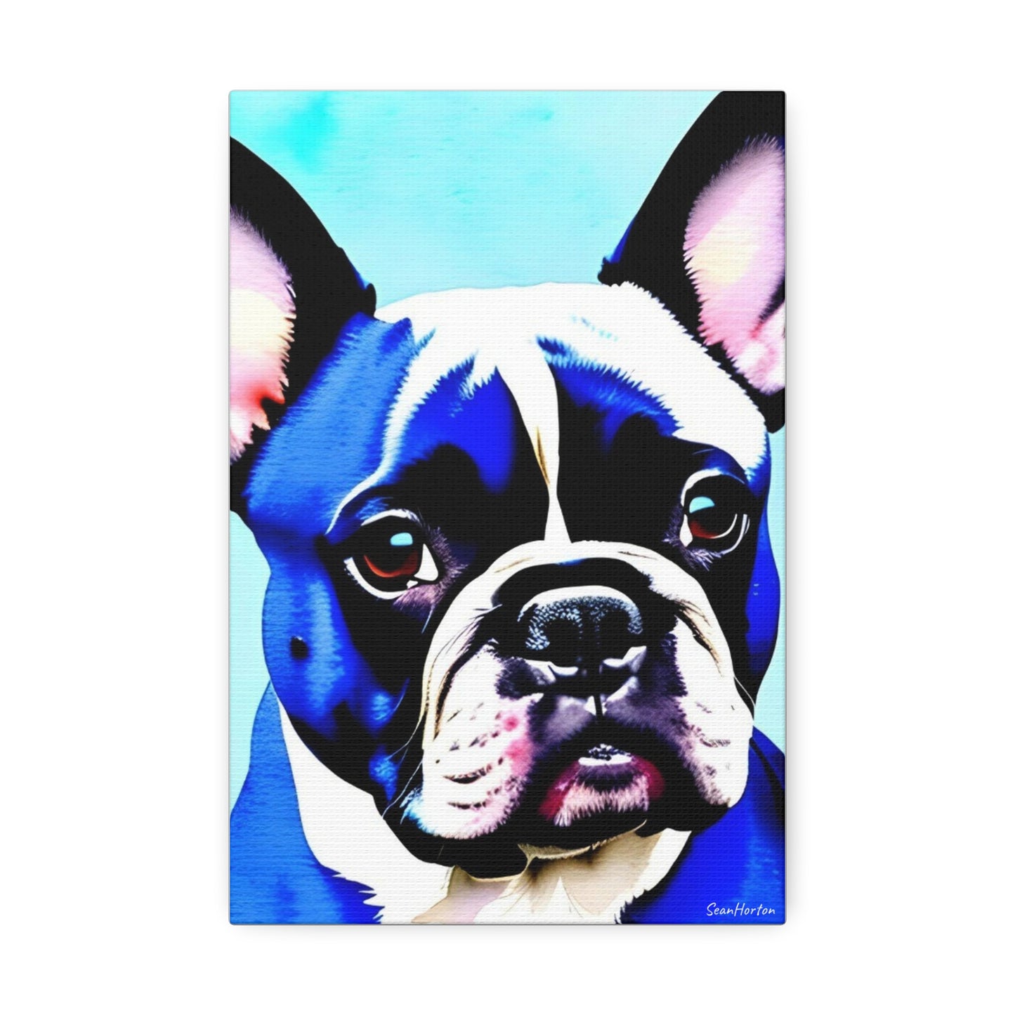 Blue Frenchie (Verticle) Canvas Stretched, 1.5''