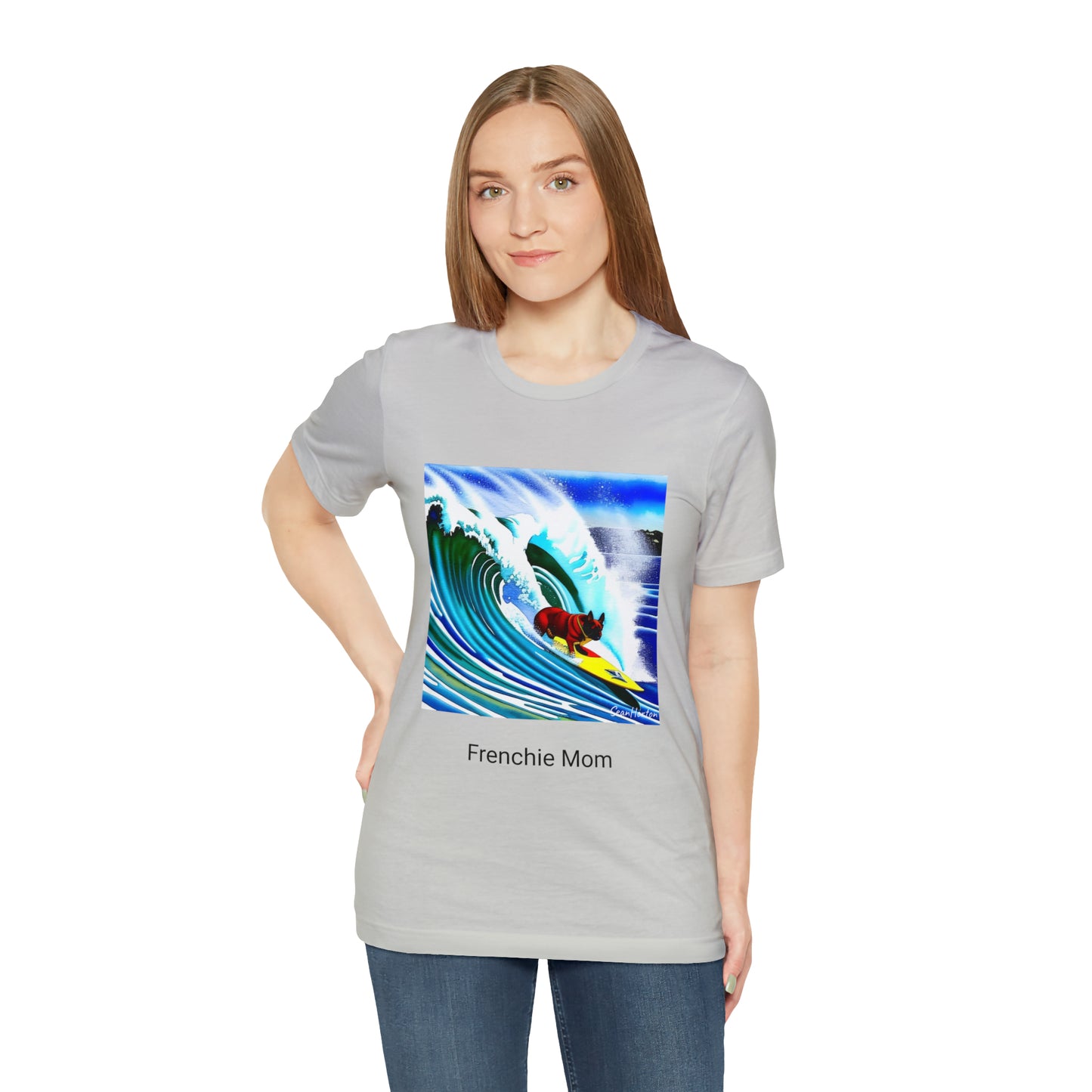 Surfing Frenchie/Frenchie Mom Unisex Jersey Short Sleeve Tee