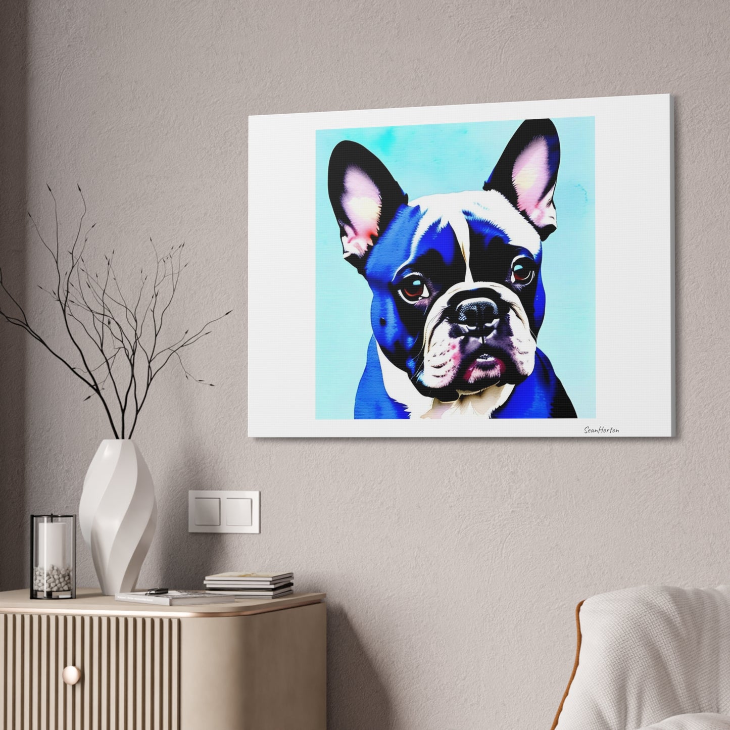 Blue Frenchie (Horizontal) Canvas Stretched, 1.5''