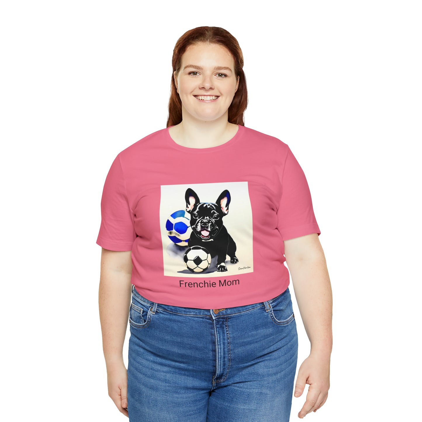 Frenchie with Soccer Ball/Frenchie Mom Unisex Jersey Short Sleeve Tee