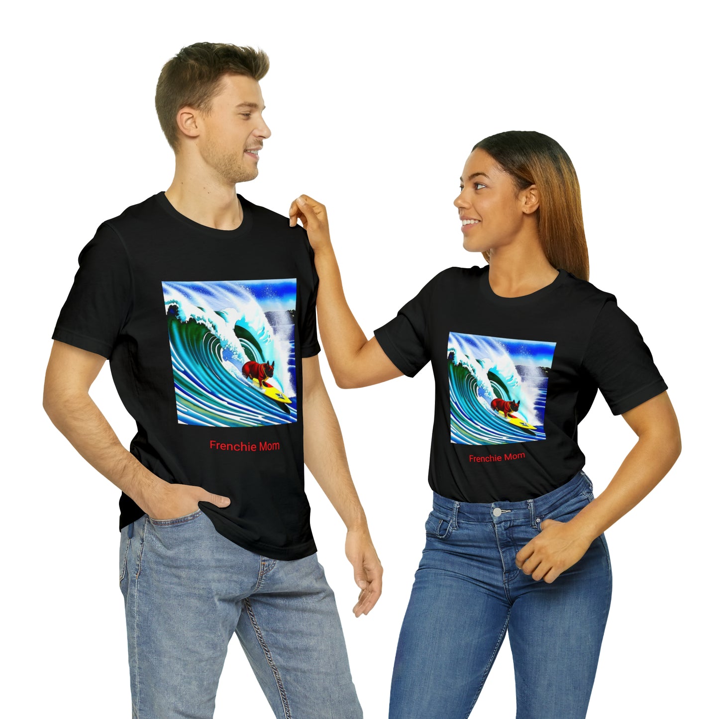 Surfing Frenchie/Frenchie Mom Unisex Jersey Short Sleeve Tee
