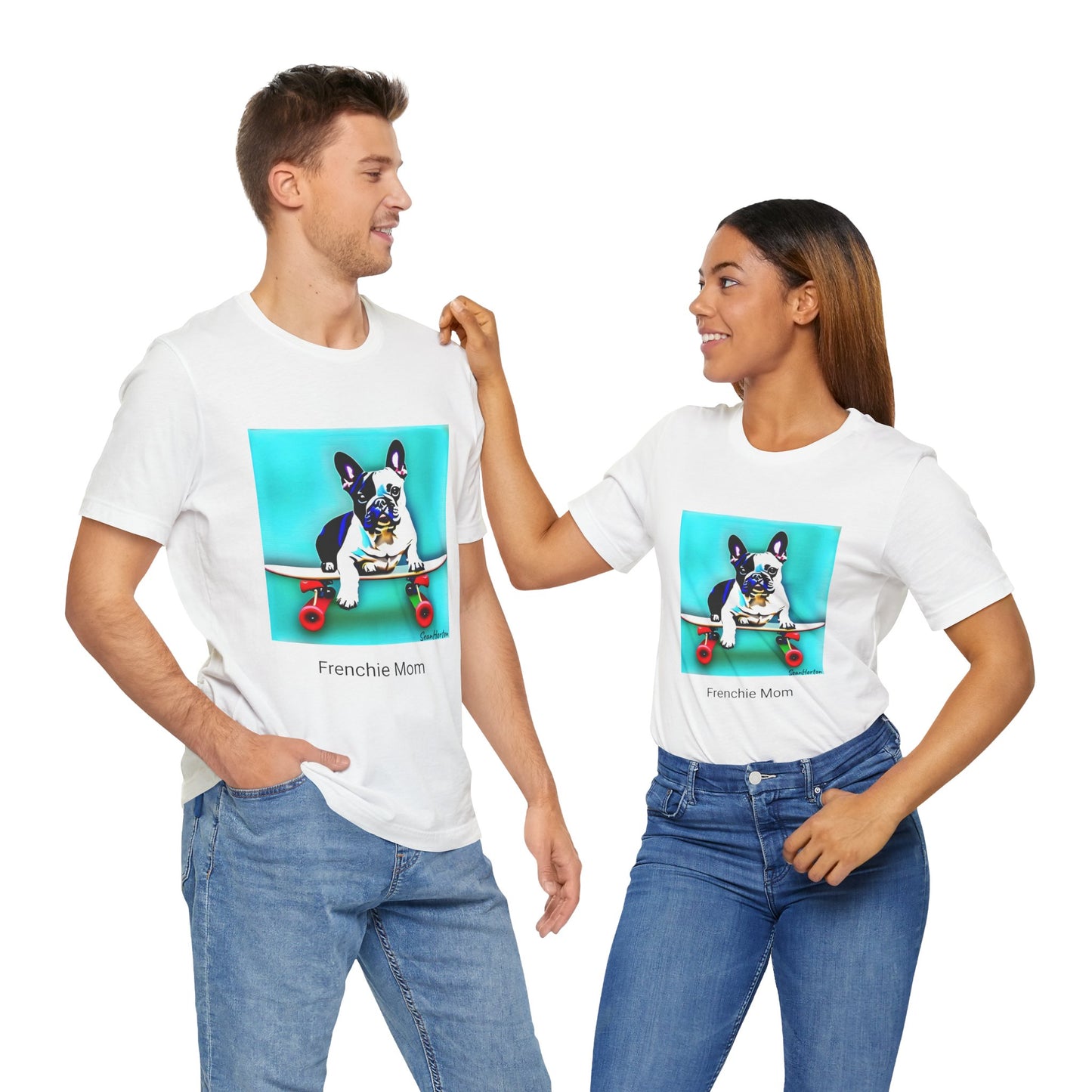 Frenchie on a Skateboard/Frenchie Mom Unisex Jersey Short Sleeve Tee