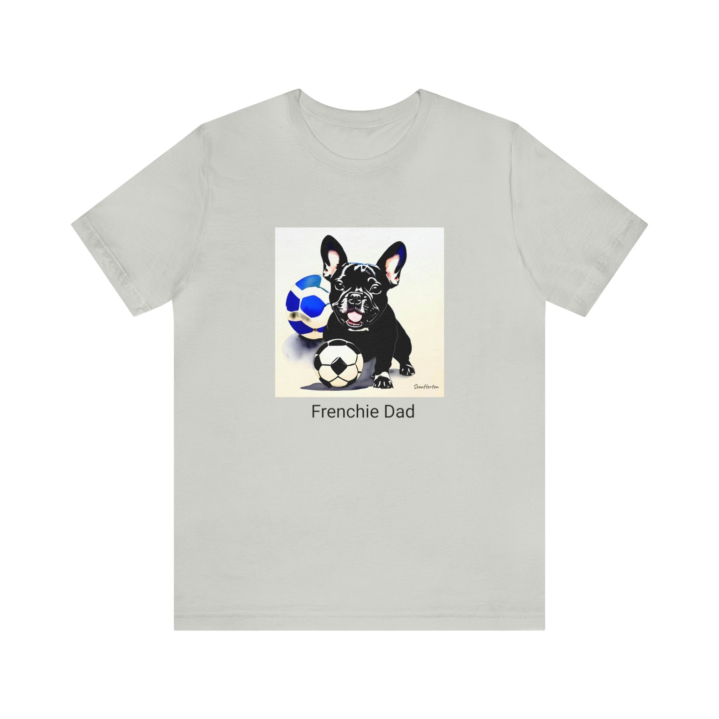 Frenchie with Soccer Ball/Frenchie Dad Unisex Jersey Short Sleeve Tee