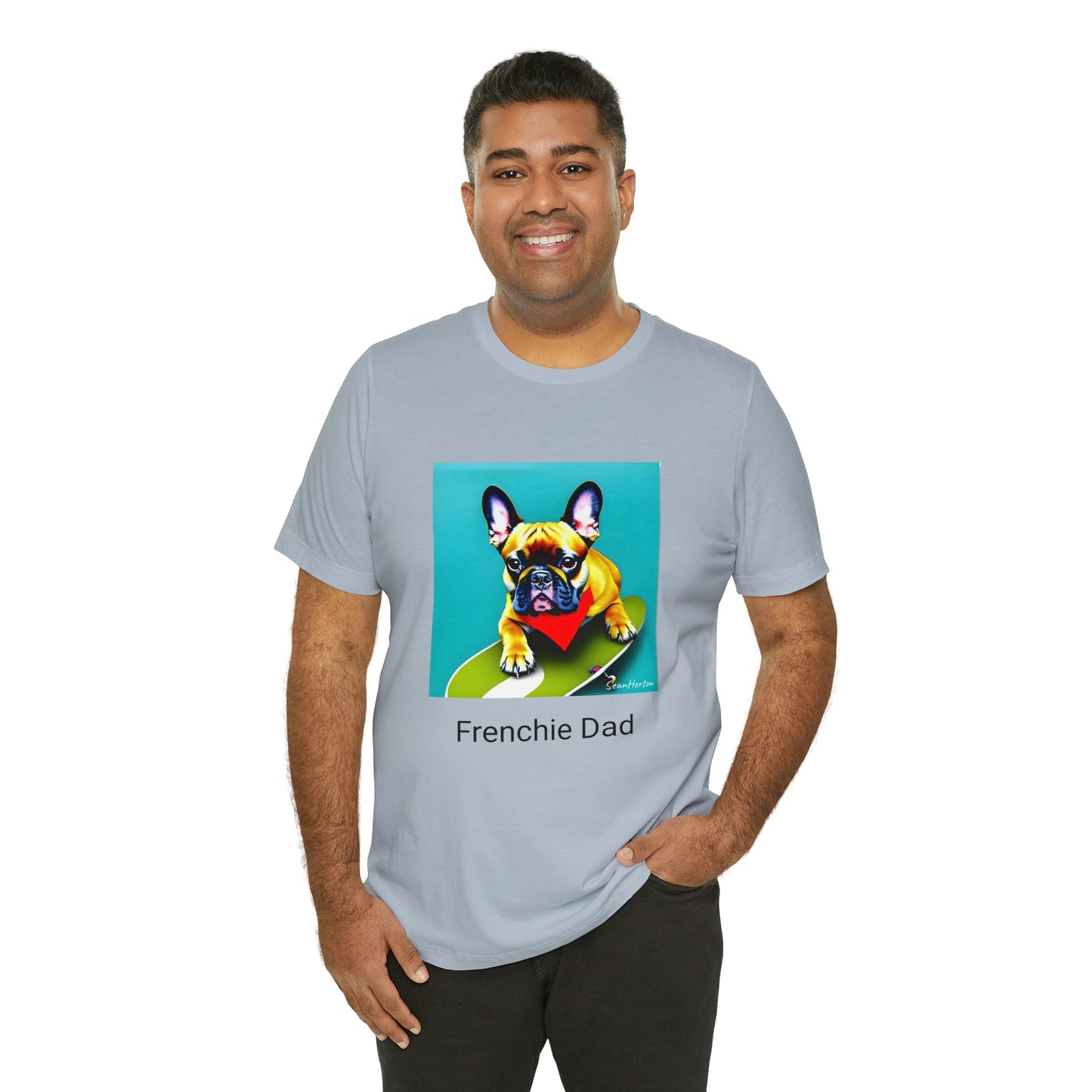 Frenchie on a Skateboard #2/Frenchie Dad Unisex Jersey Short Sleeve Tee