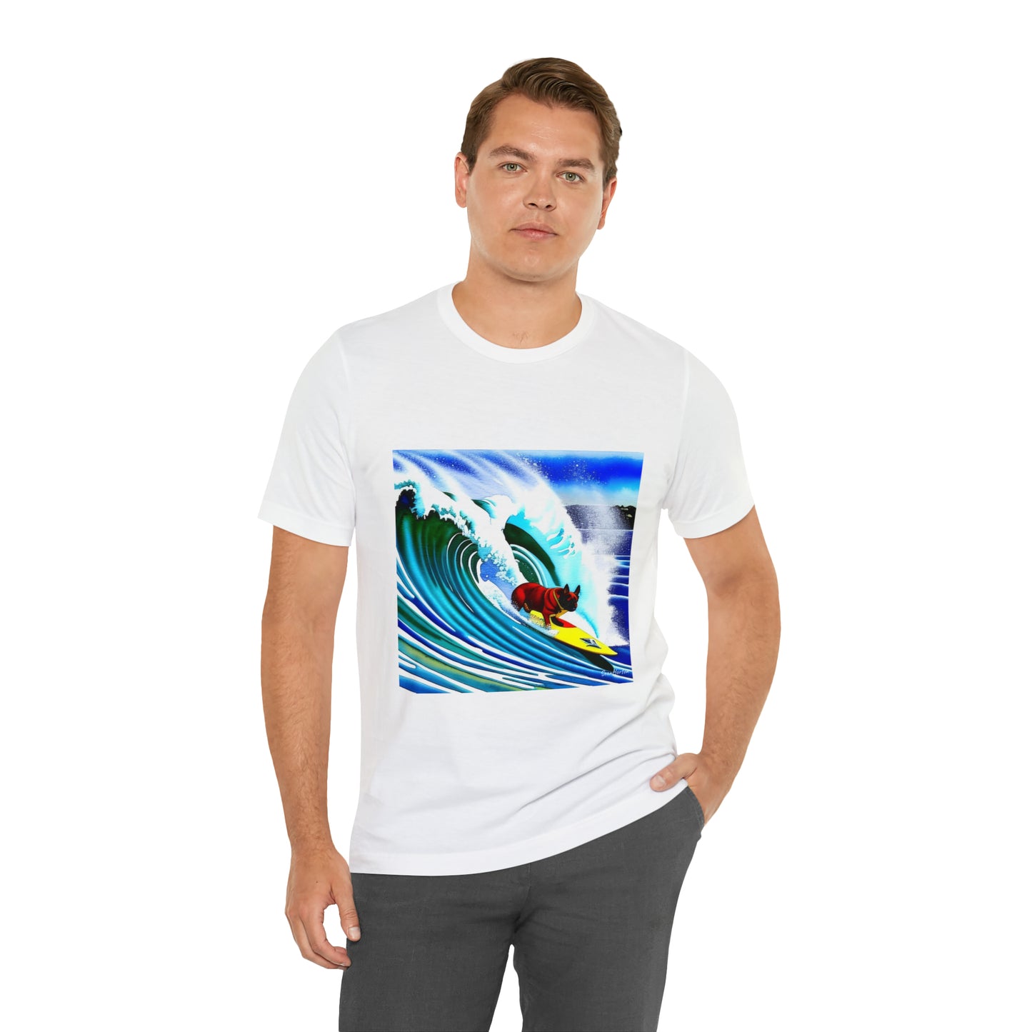 Surfing Frenchie Unisex Jersey Short Sleeve Tee