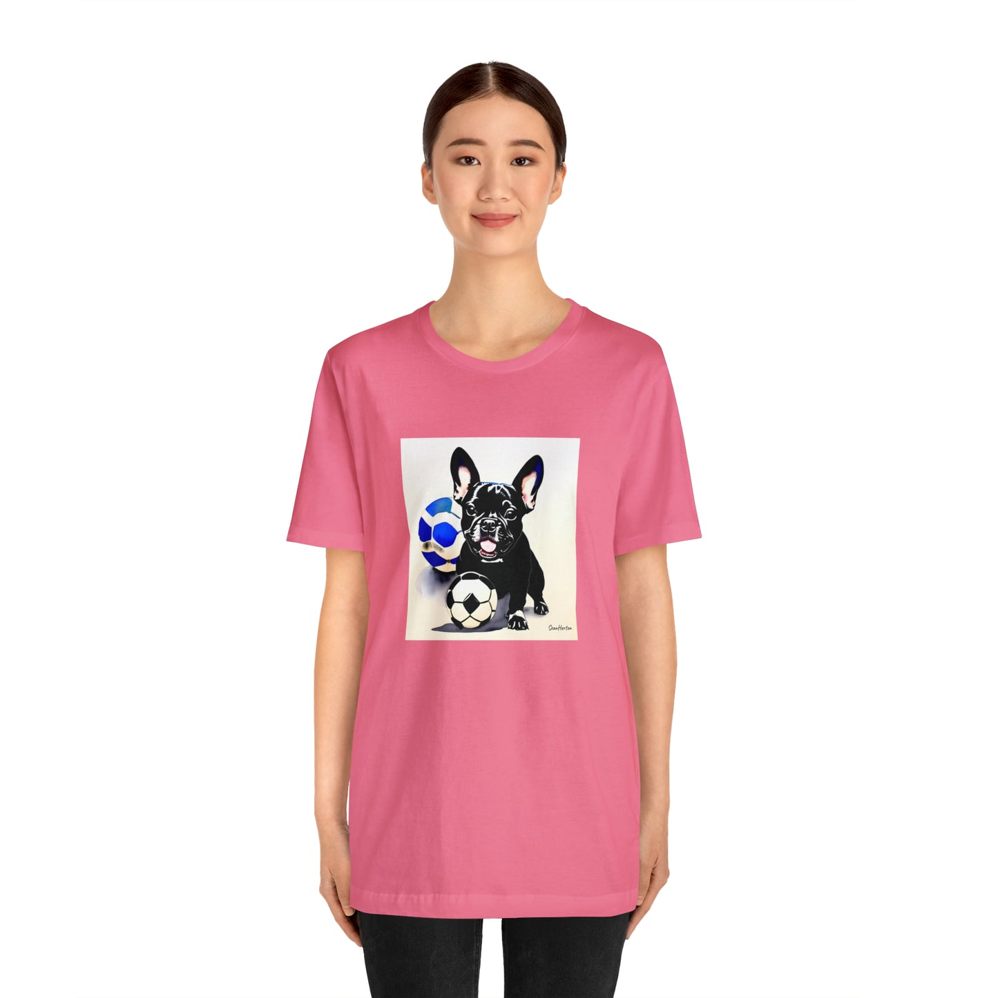 Frenchie with Soccer Ball Unisex Jersey Short Sleeve Tee