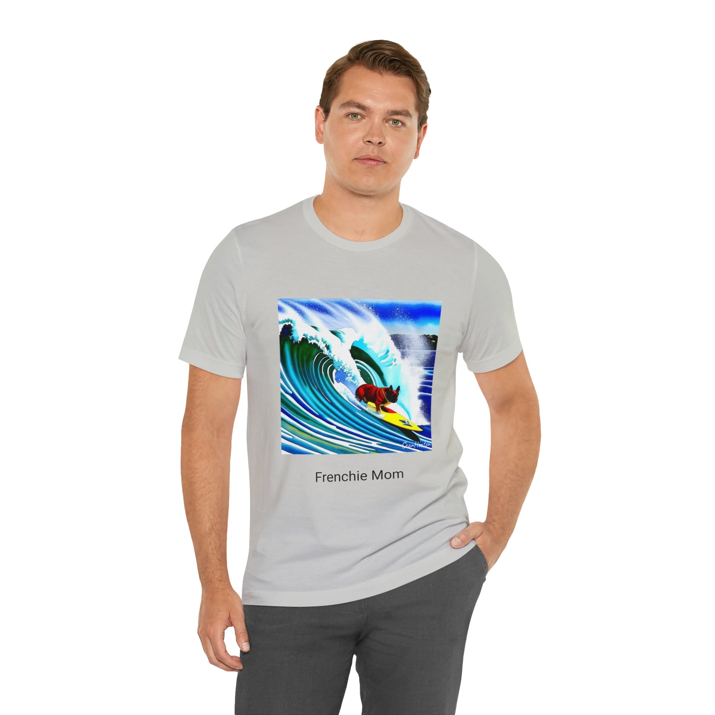 Surfing Frenchie/Frenchie Mom Unisex Jersey Short Sleeve Tee