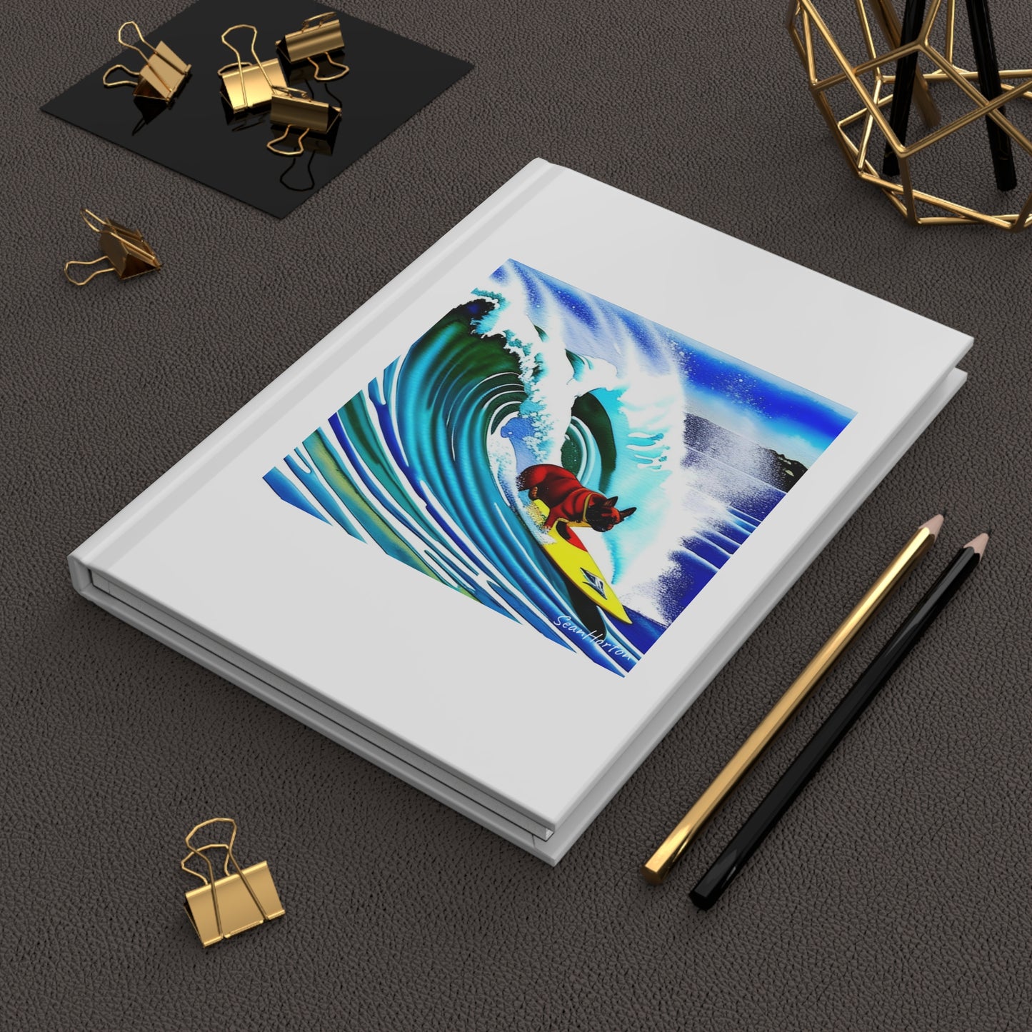 Surfing Frenchie Hardcover Journal Matte