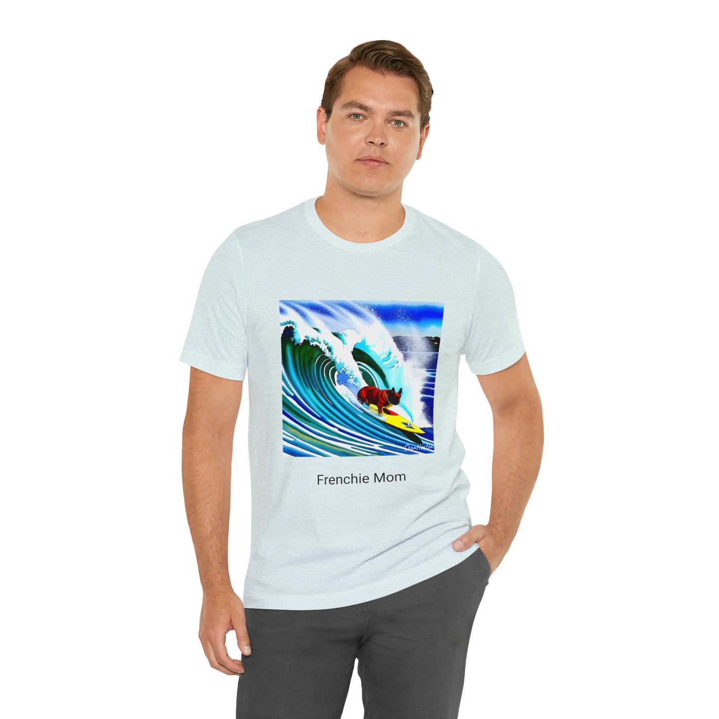 Surfing Frenchie/Frenchie Mom Unisex Jersey Short Sleeve Tee