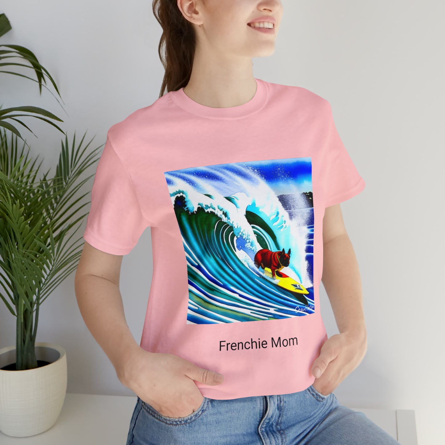 Surfing Frenchie/Frenchie Mom Unisex Jersey Short Sleeve Tee