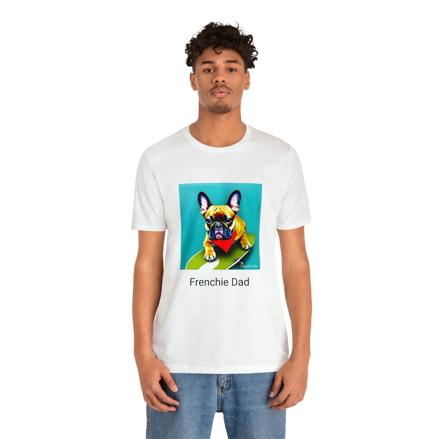 Frenchie on a Skateboard #2/Frenchie Dad Unisex Jersey Short Sleeve Tee