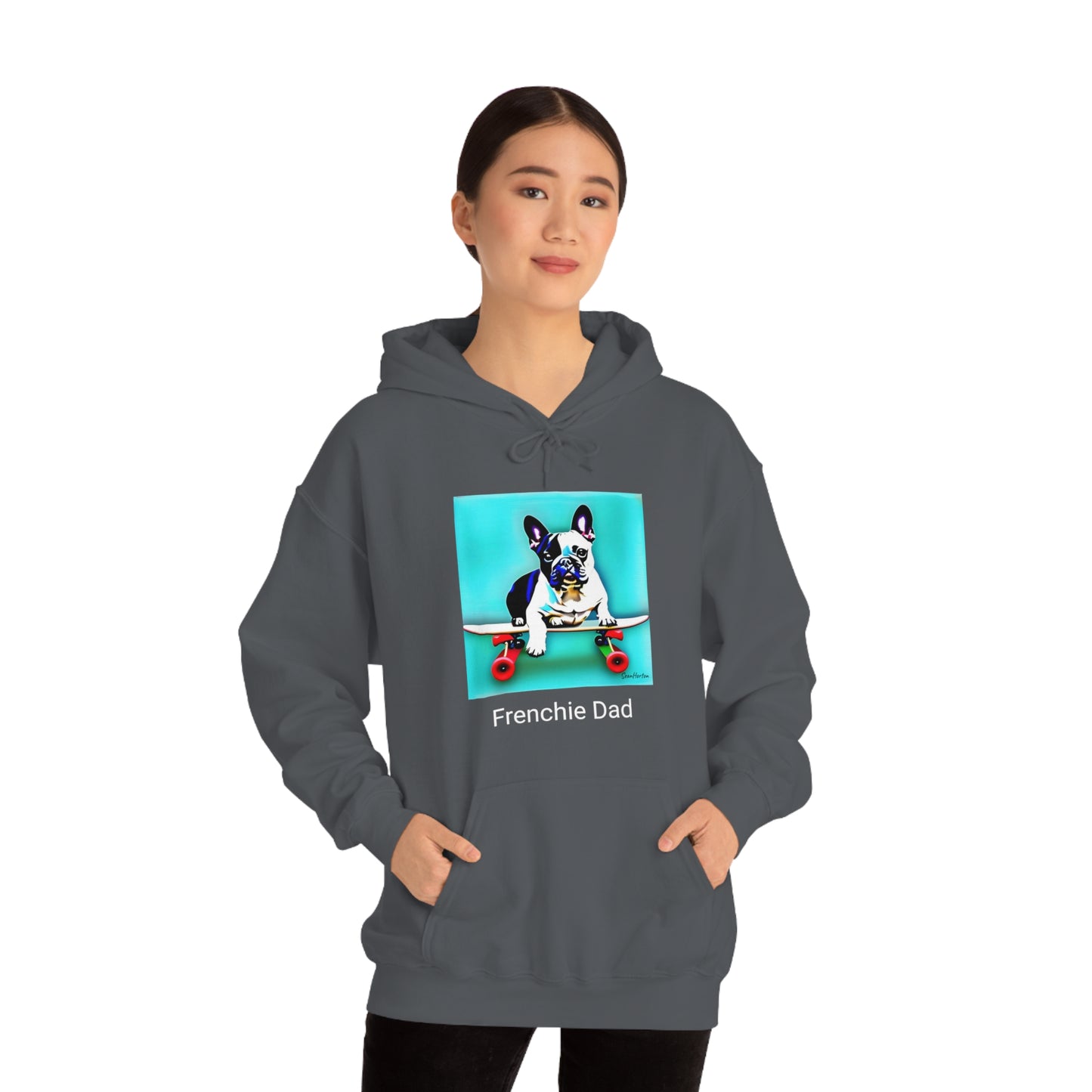 Frenchie on a Skateboard/Frenchie Dad Unisex Heavy Blend™ Hooded Sweatshirt