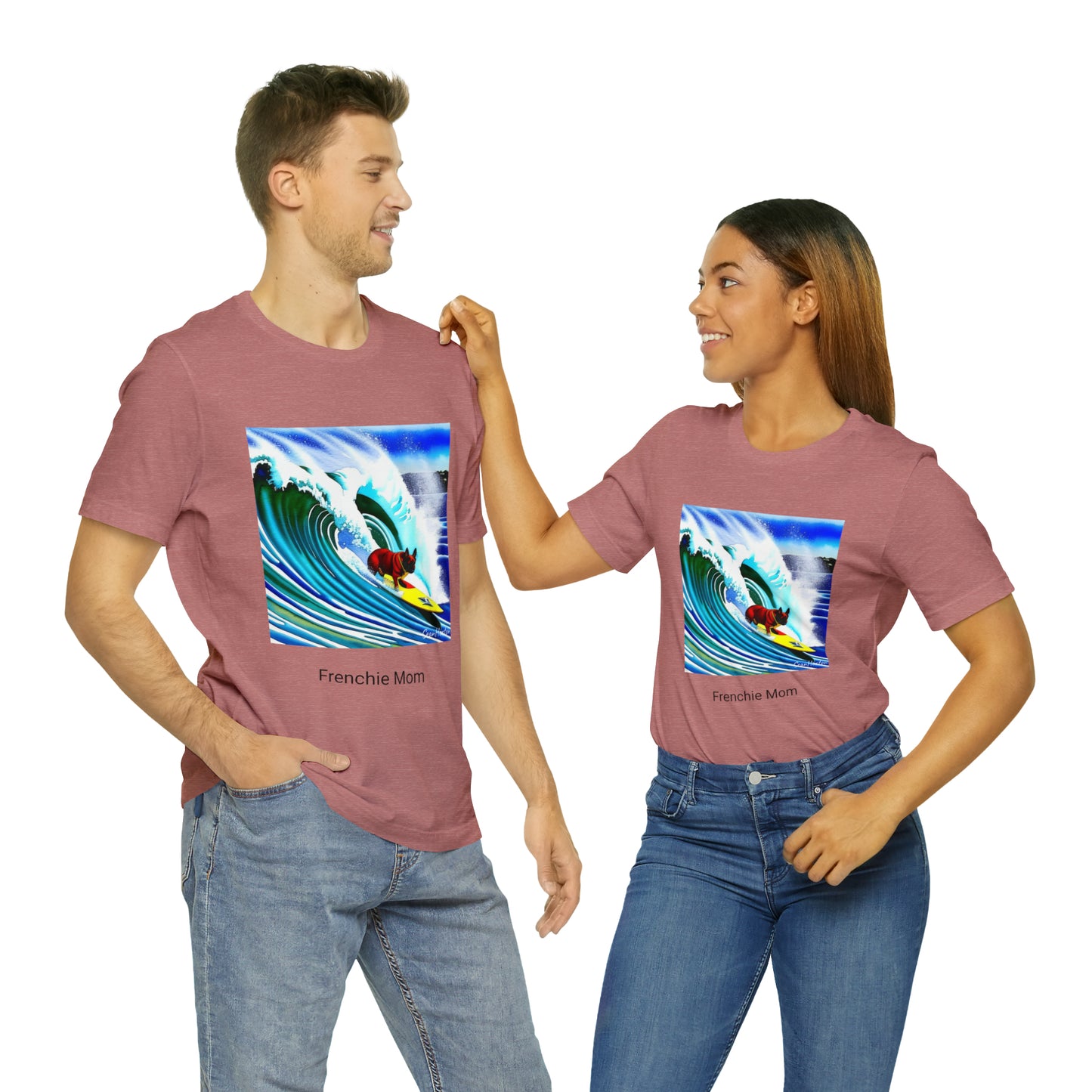 Surfing Frenchie/Frenchie Mom Unisex Jersey Short Sleeve Tee