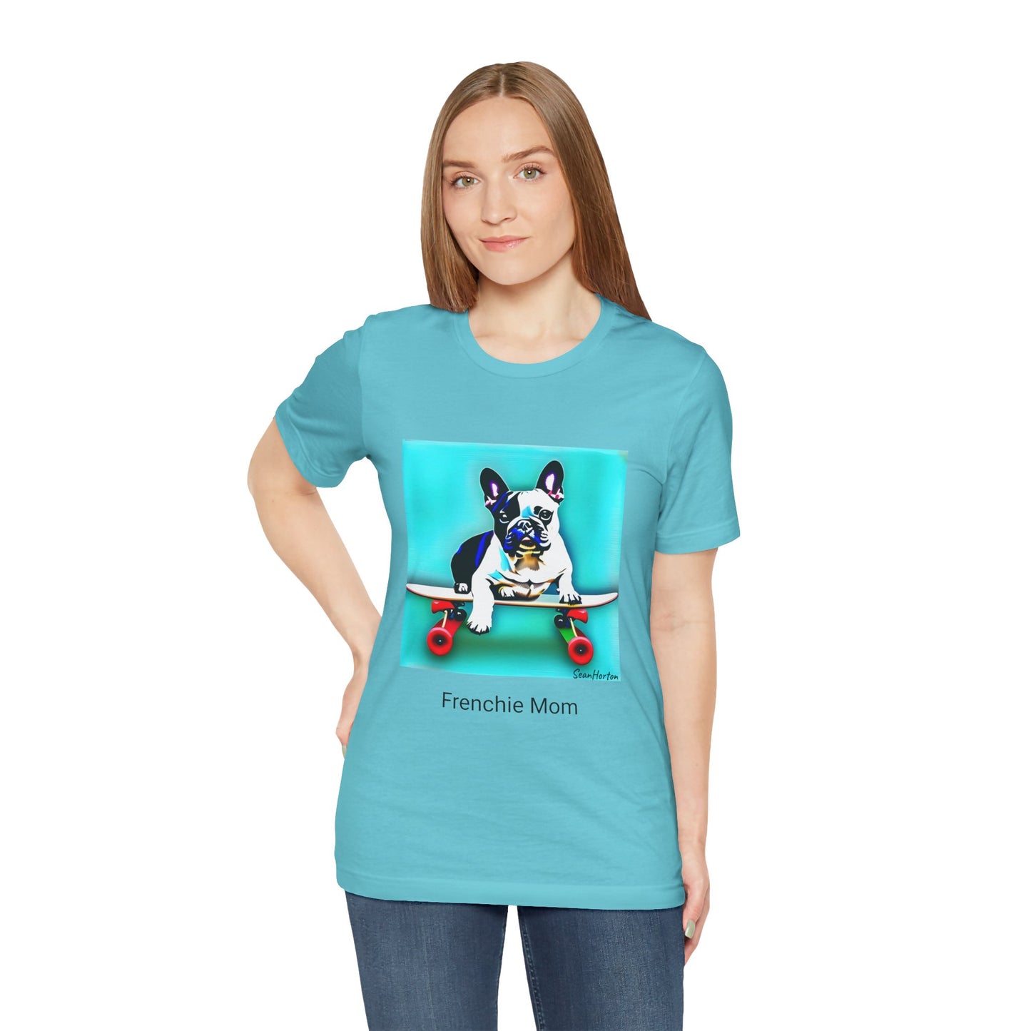 Frenchie on a Skateboard/Frenchie Mom Unisex Jersey Short Sleeve Tee